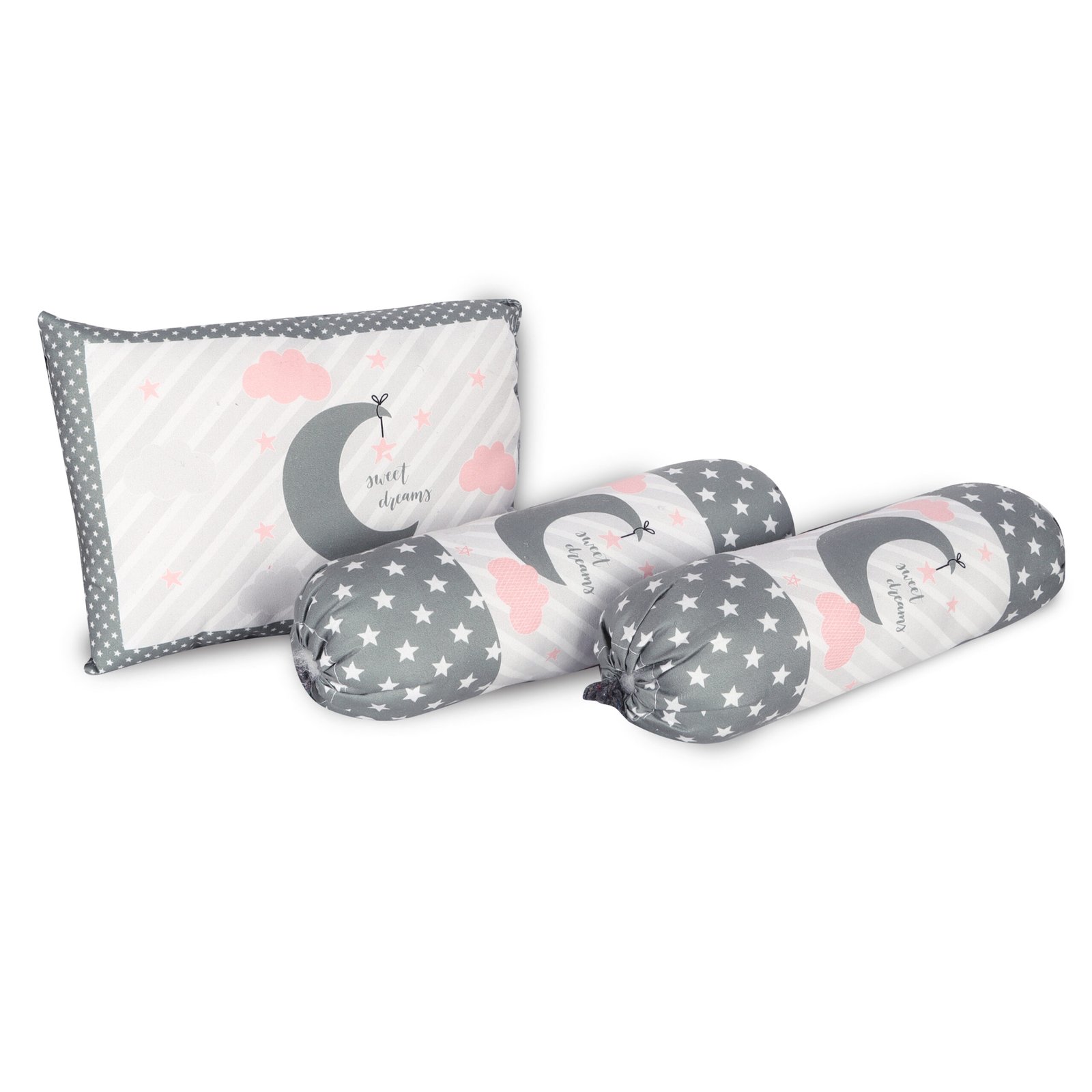 Grey 3 Pillows & Rectangle shape Moon Cotton Baby Bed BB107