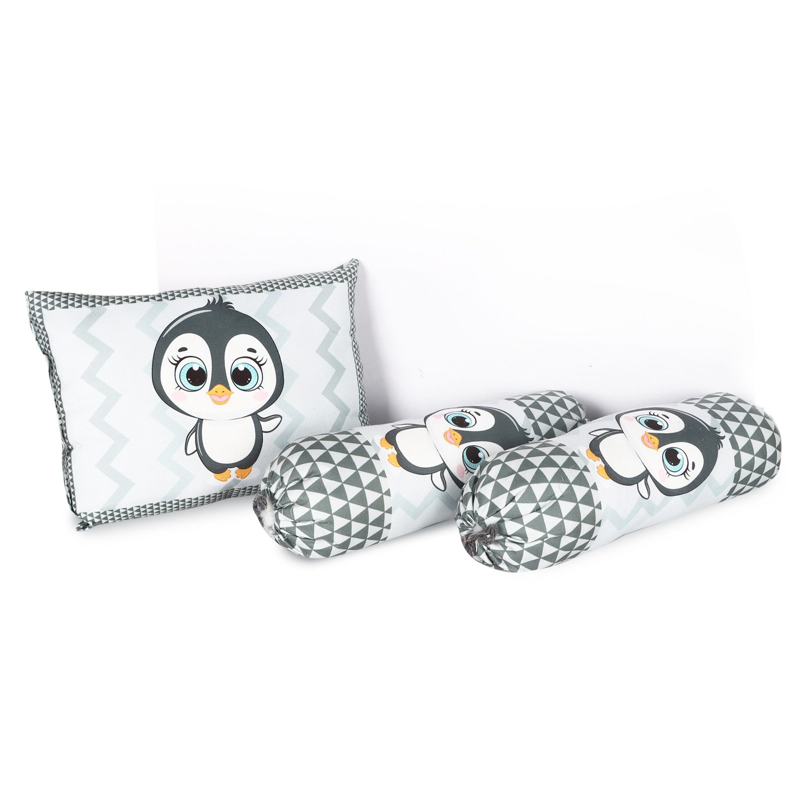 Grey 3 Pillows & Rectangle shape Penguine Print Cotton Baby Bed BB108