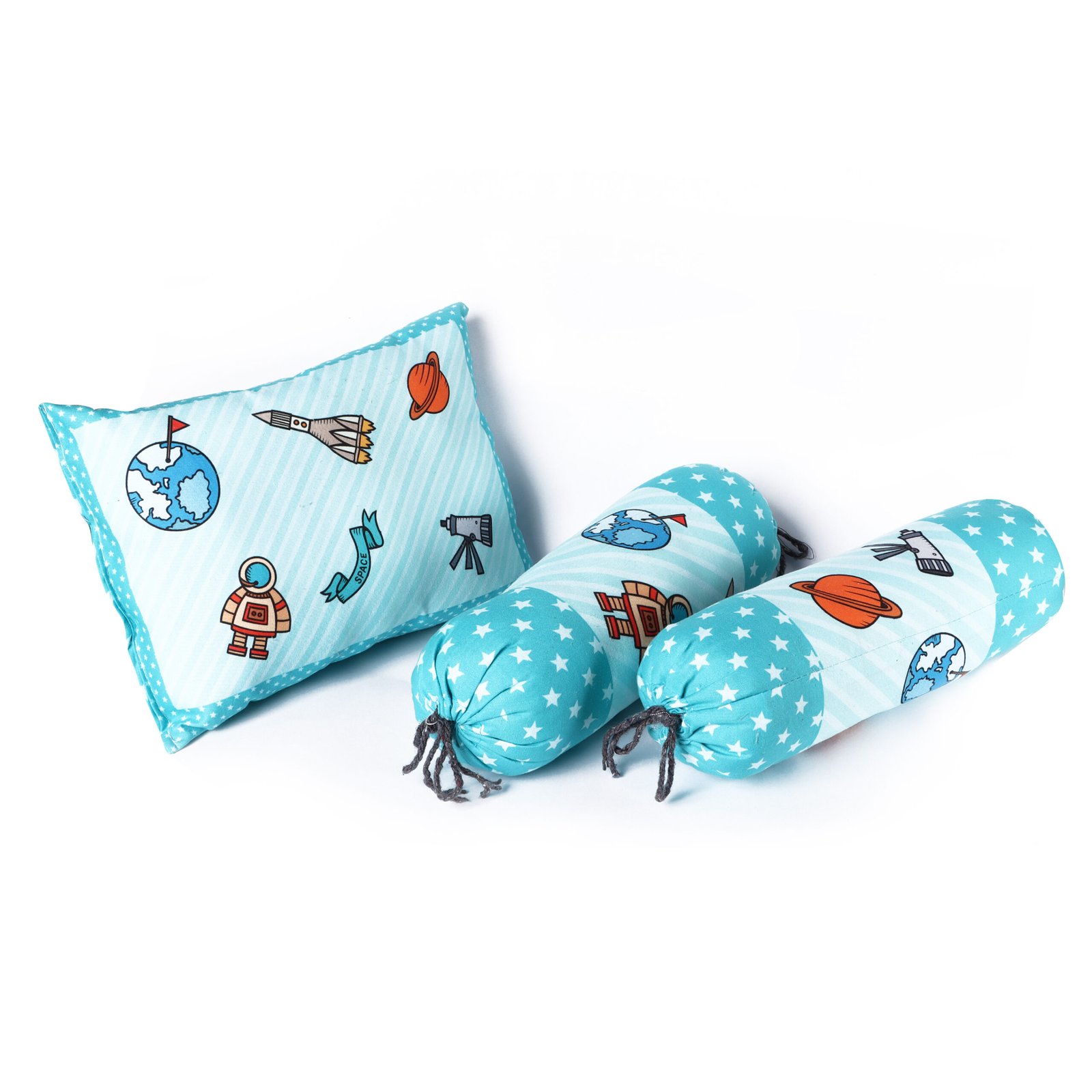 Grey 3 Pillows & Rectangle shape Space Theme Cotton Baby Bed for 0-1 Year