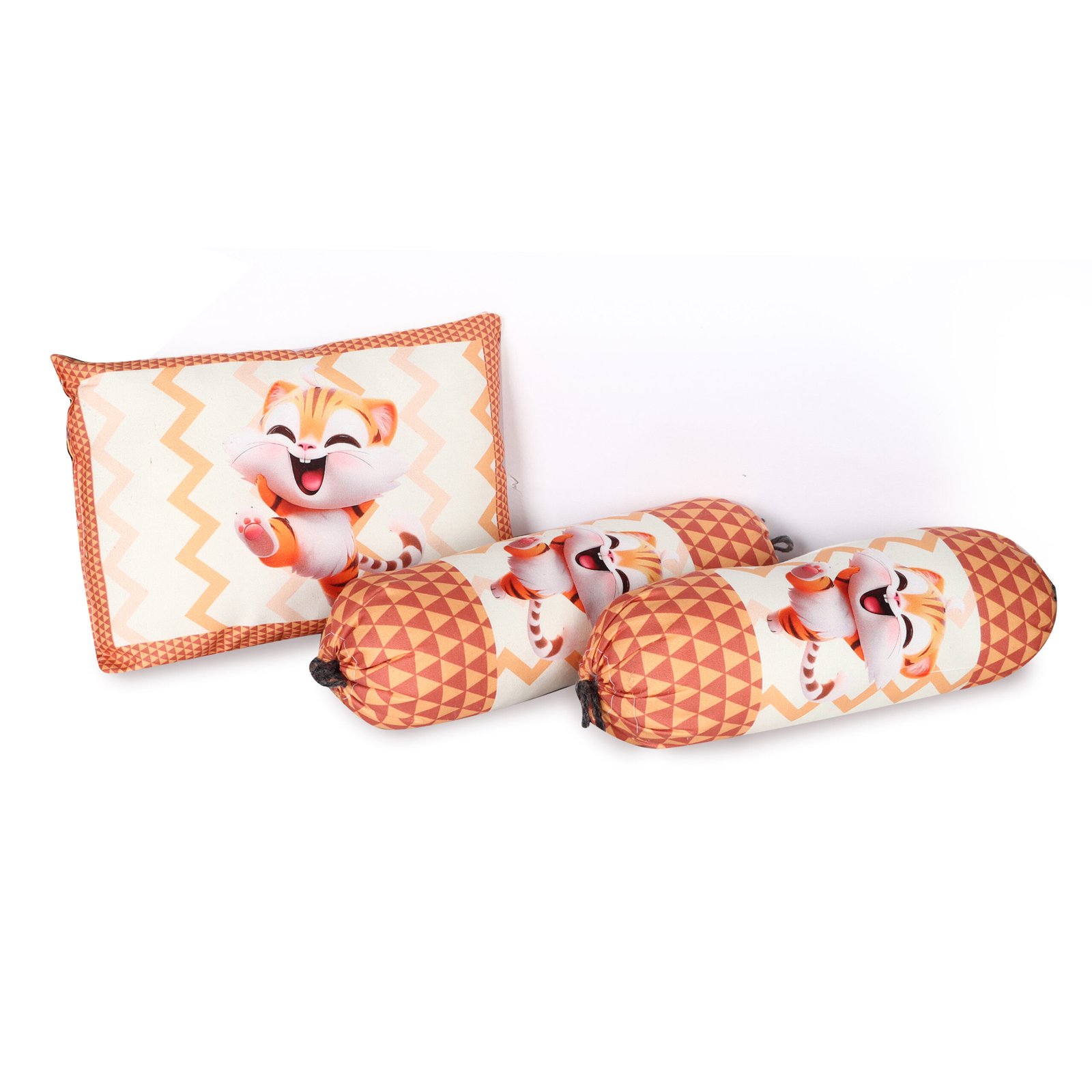 Grey 3 Pillows & Rectangle shape Cat Character Cotton Baby Bed BB111