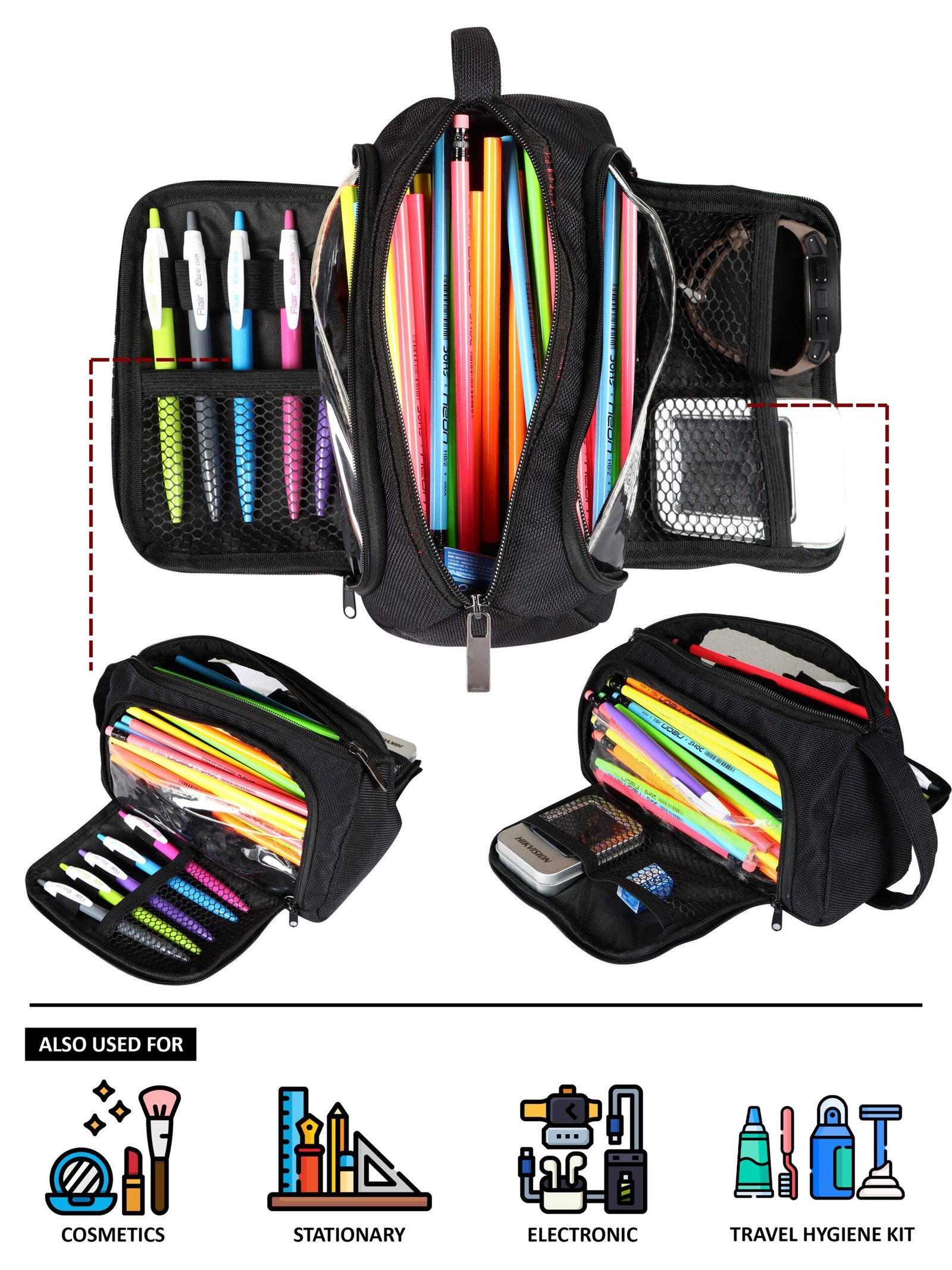 Black PVC Coated Matty Fabric Material Large Stationary Organizer OG11