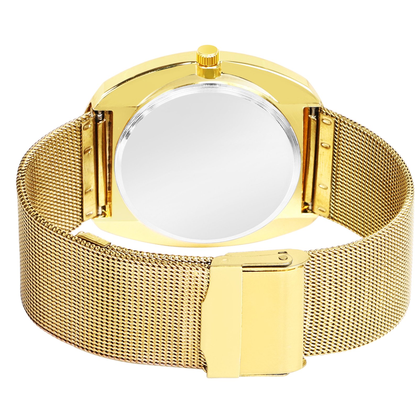 Golden Intermesh Stainless Steel Strap Analog Watch For Men LR138