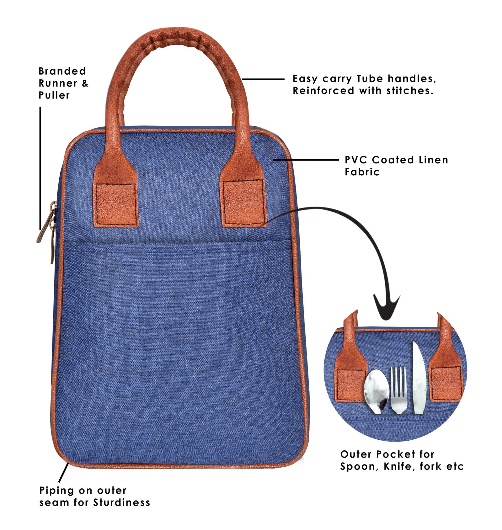 Blue Linen Textured Insulated Tiffin Bag TB01