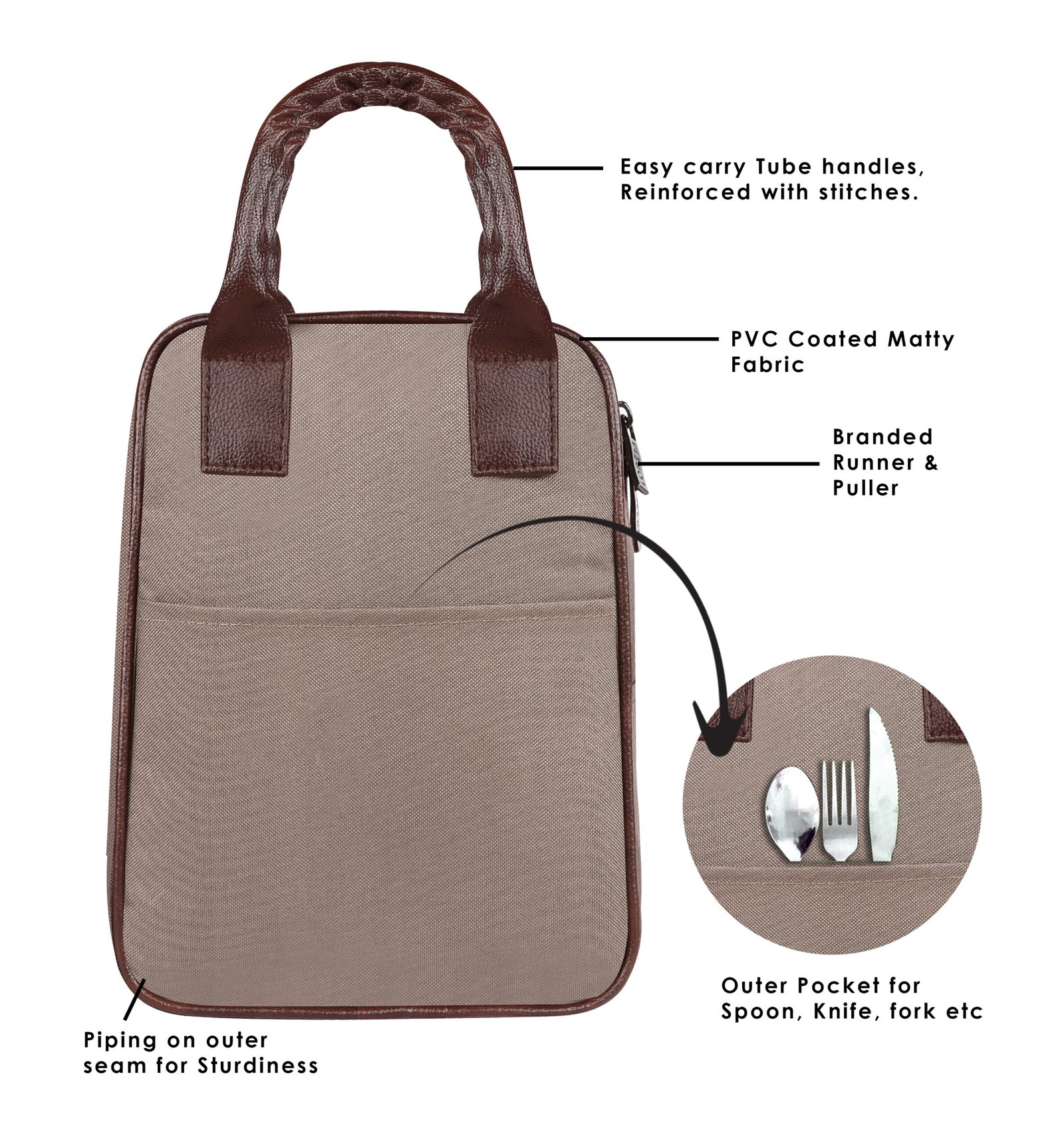 Mink Grey PVC Coated Matty Insulated Tiffin Bag TB06