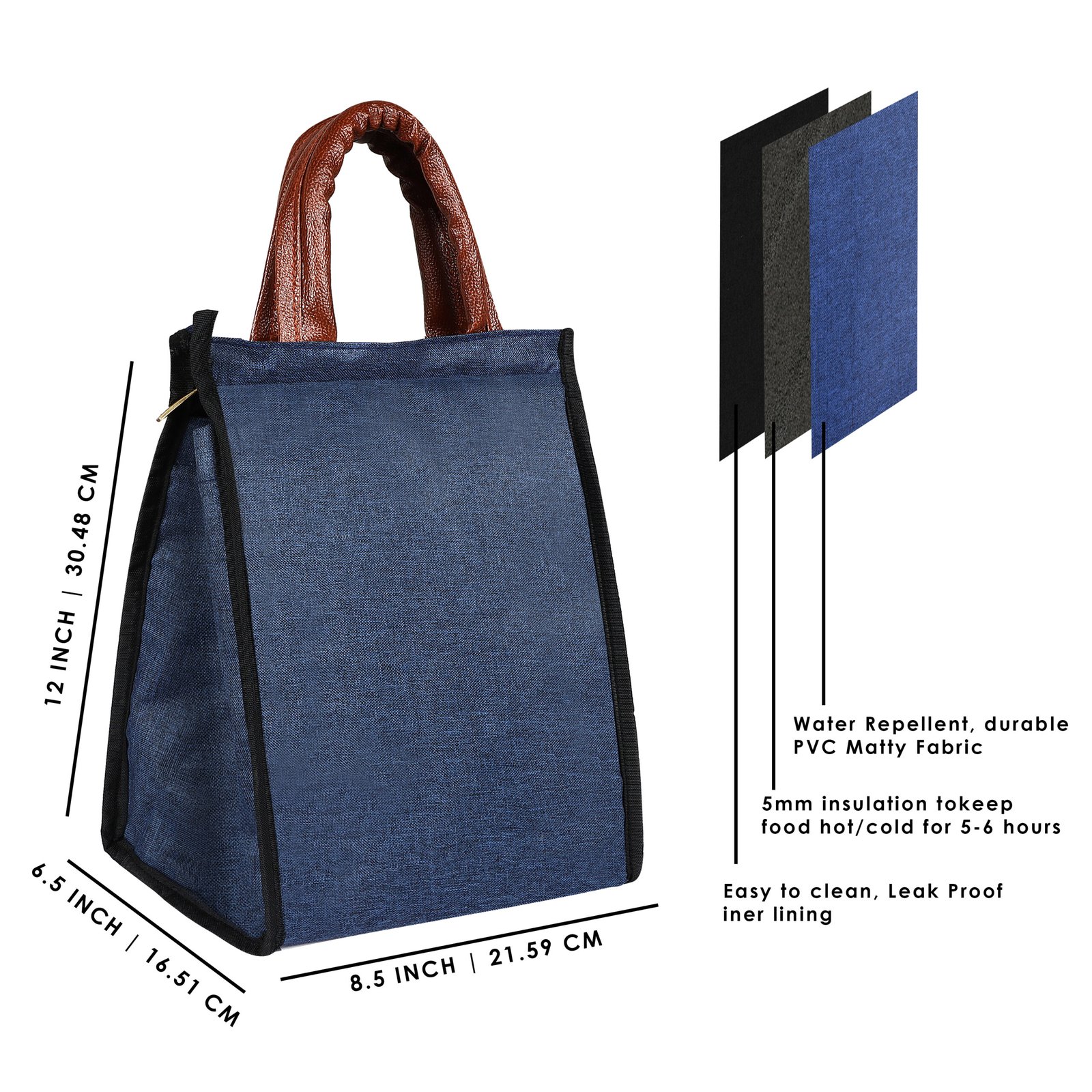 Blue Linen Textured Insulated Tiffin Bag TB07