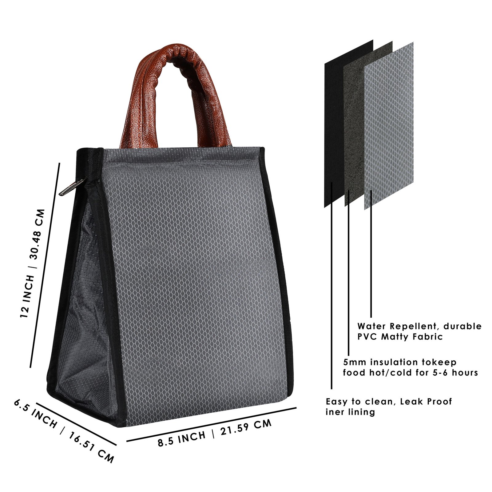 Grey Linen Textured Insulated Tiffin Bag TB10