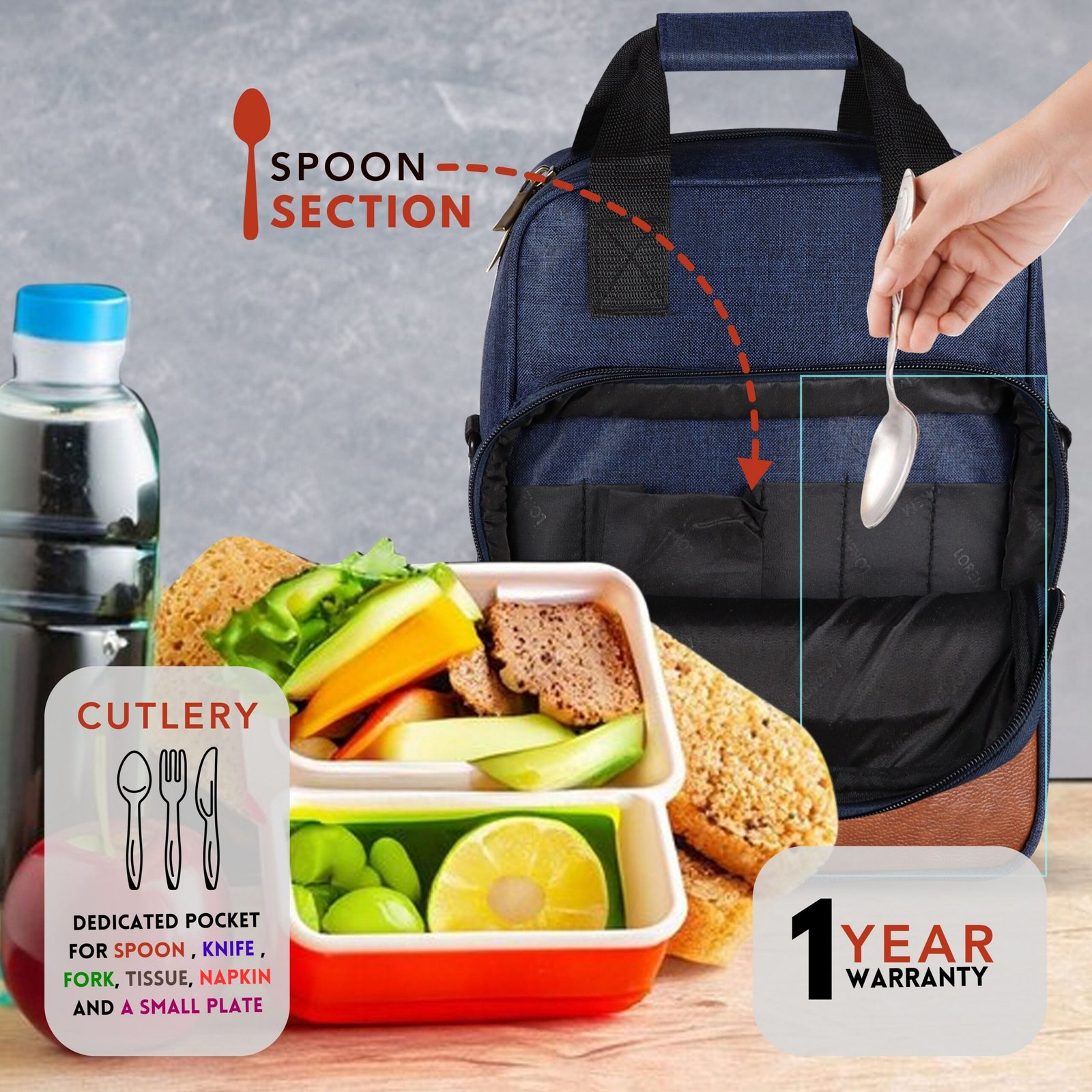 Blue Linen Textured Insulated Tiffin Bag TB13