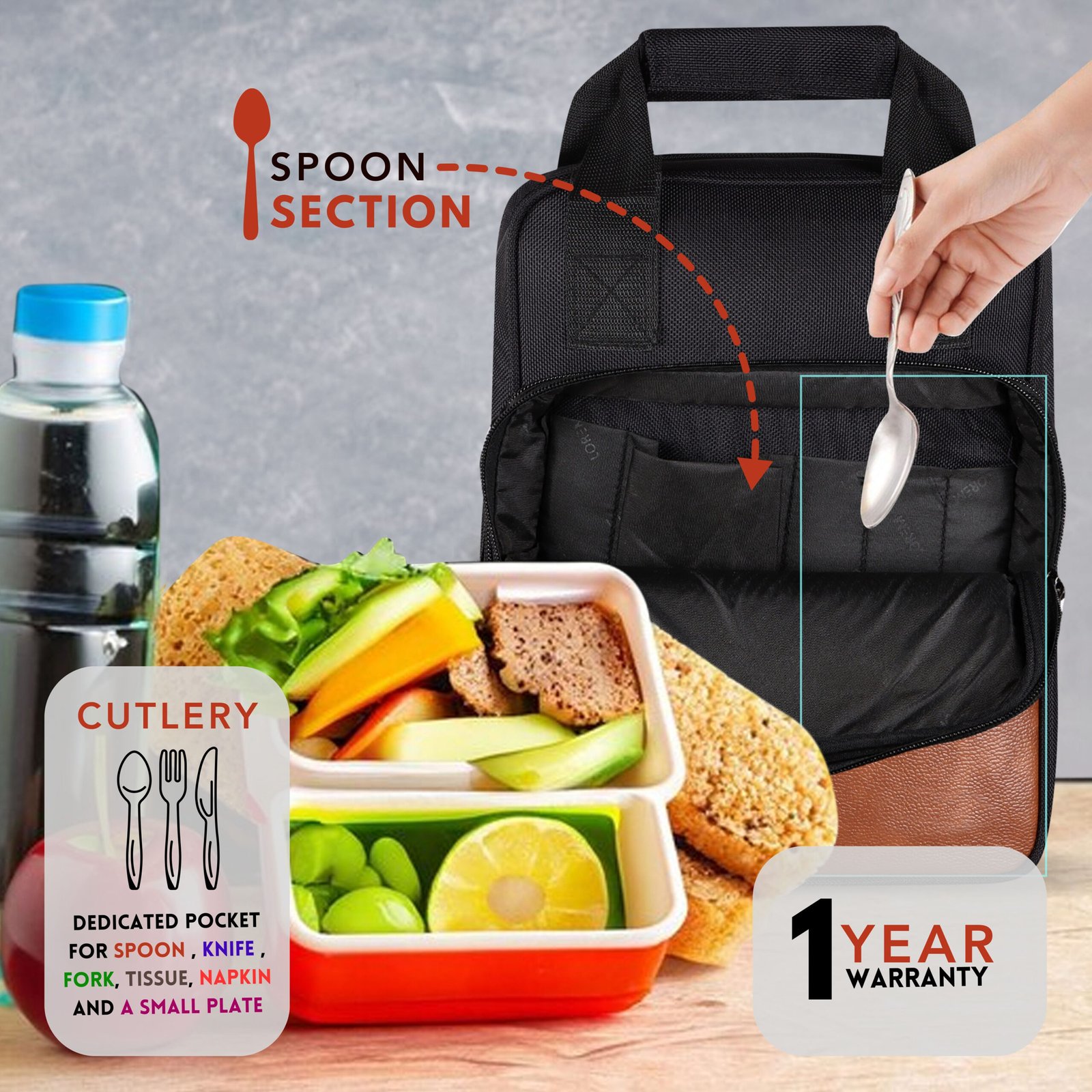 Black PVC Coated Matty Insulated Tiffin Bag TB17