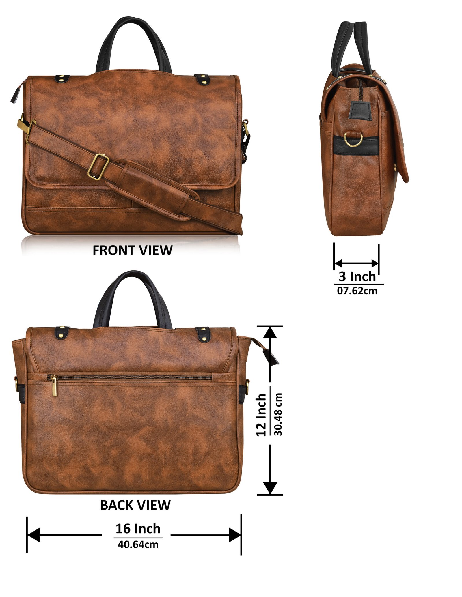 Tan & Black Color Faux Leather 10L Messenger Bag BG47