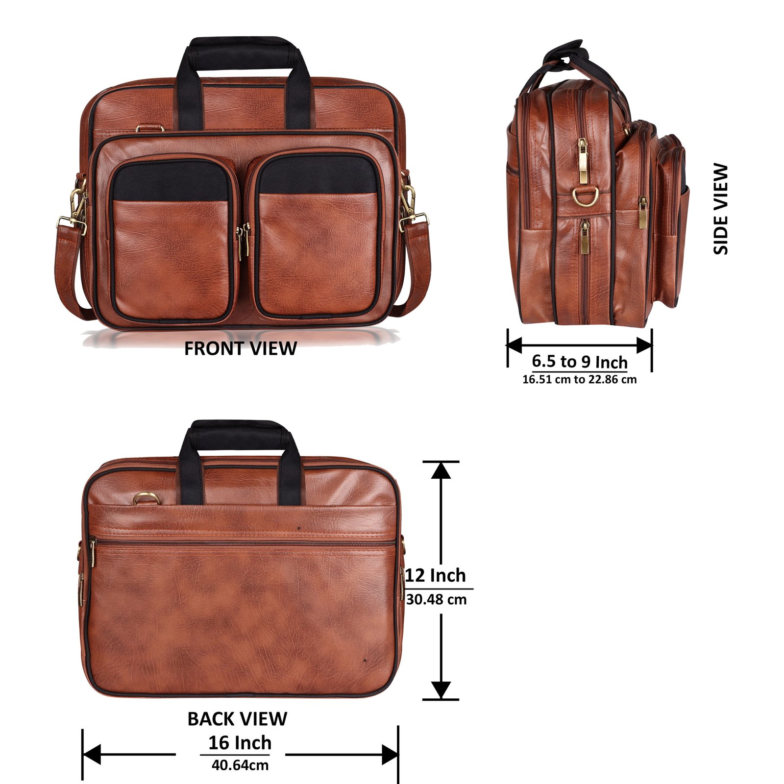 Tan & Black Color Faux Leather 28L Messenger Bag BG93