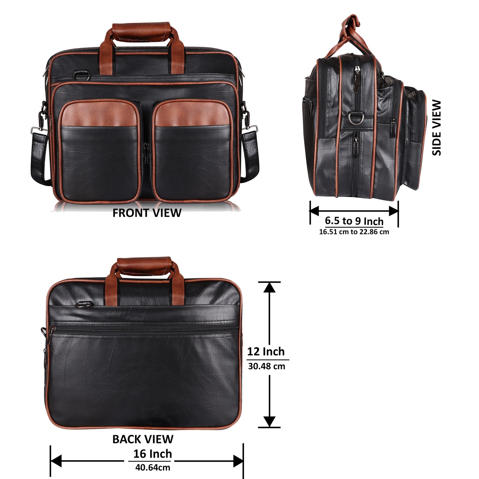 Tan & Black Color Faux Leather 28L Messenger Bag BG96