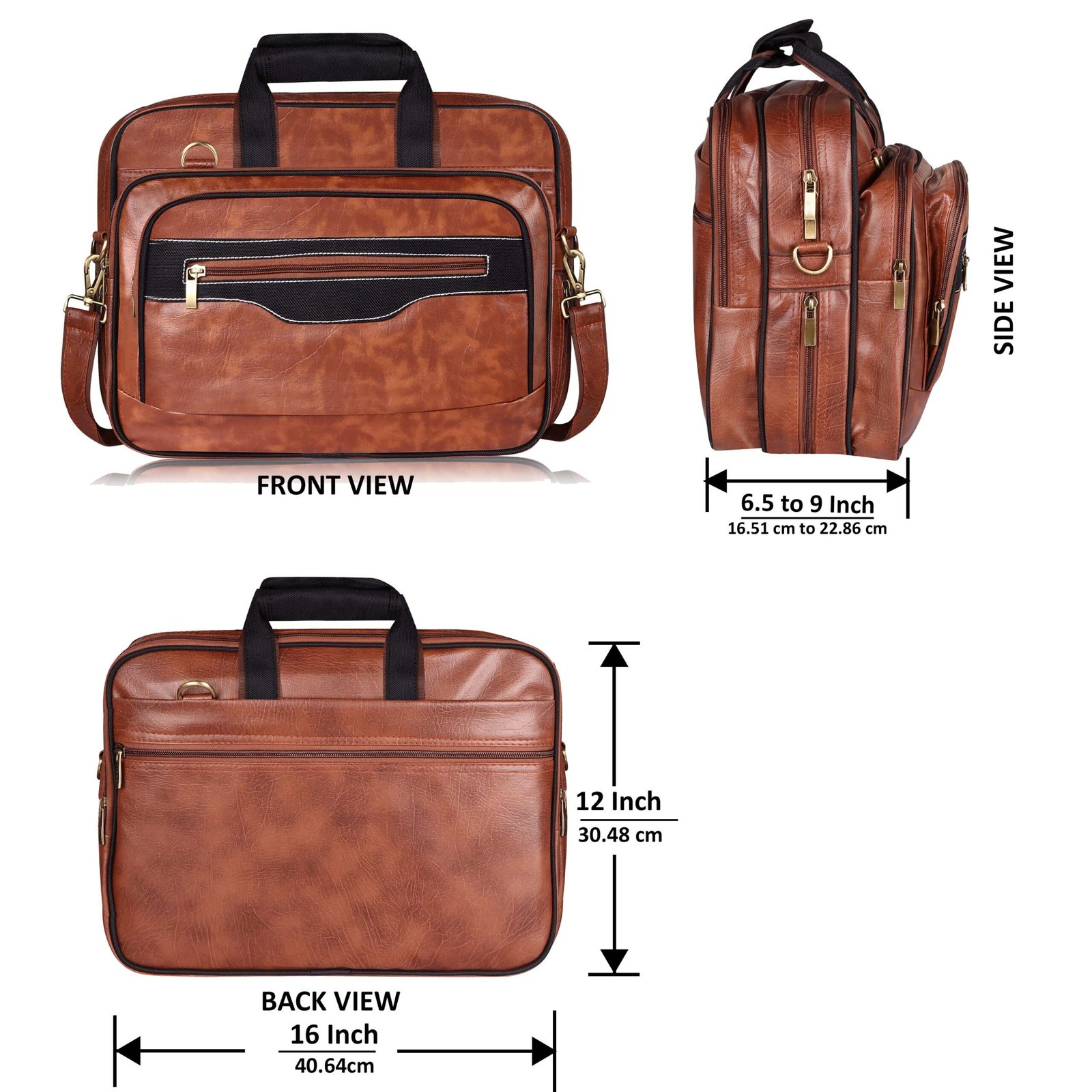 Tan & Black Color Faux Leather 28L Messenger Bag BG102