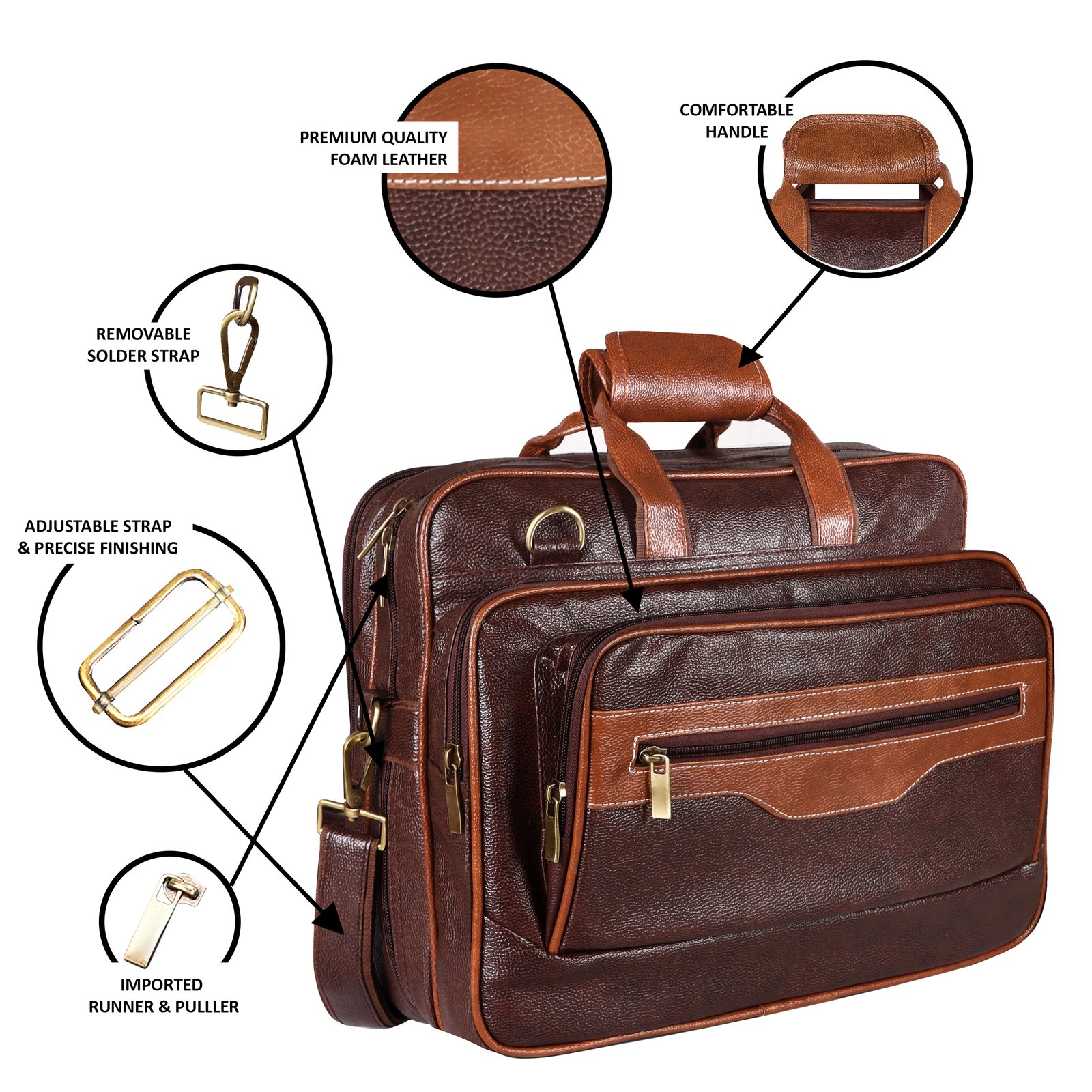 Chocolate & Tan Color Faux Leather 28L Messenger Bag BG104