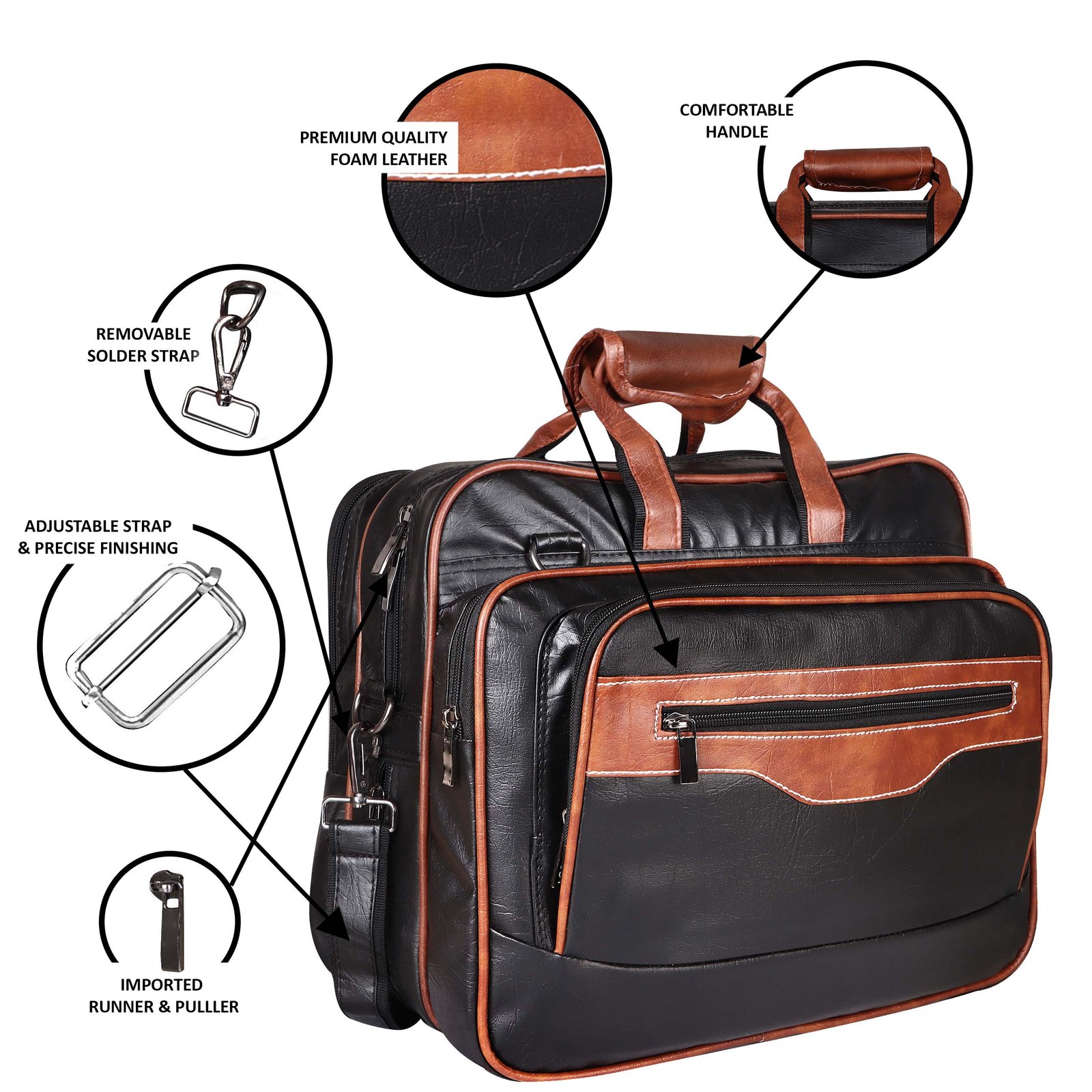 Tan & Black Color Faux Leather 28L Messenger Bag BG105