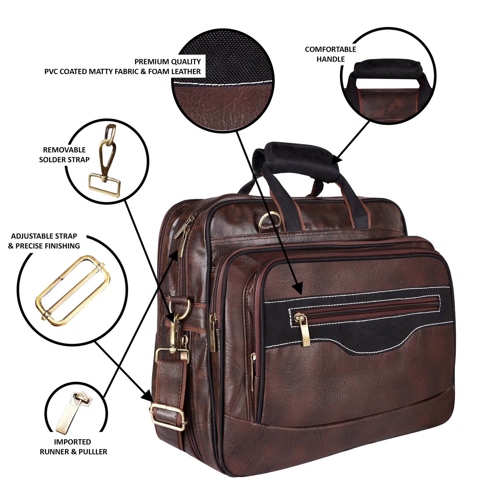 Brown & Black Color Faux Leather 28L Messenger Bag BG106