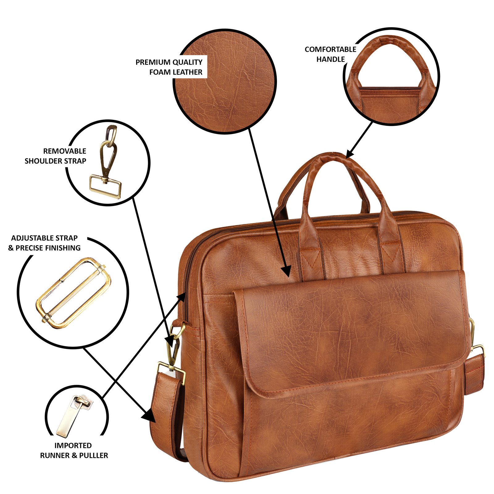 Matte Tan Color Faux Leather 9.44L Messenger Bag BG111