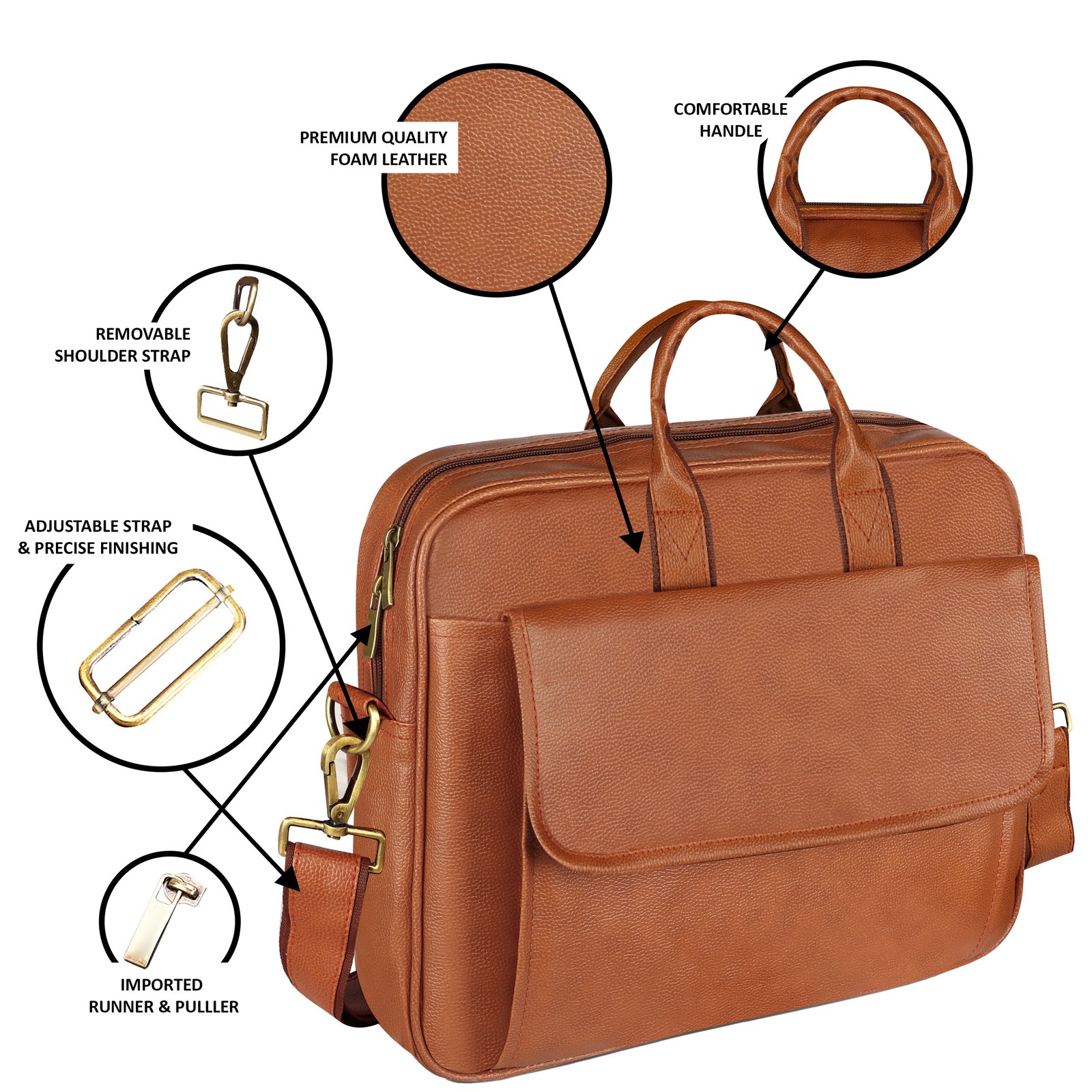 Glossy Tan Color Faux Leather 9.44L Messenger Bag BG112