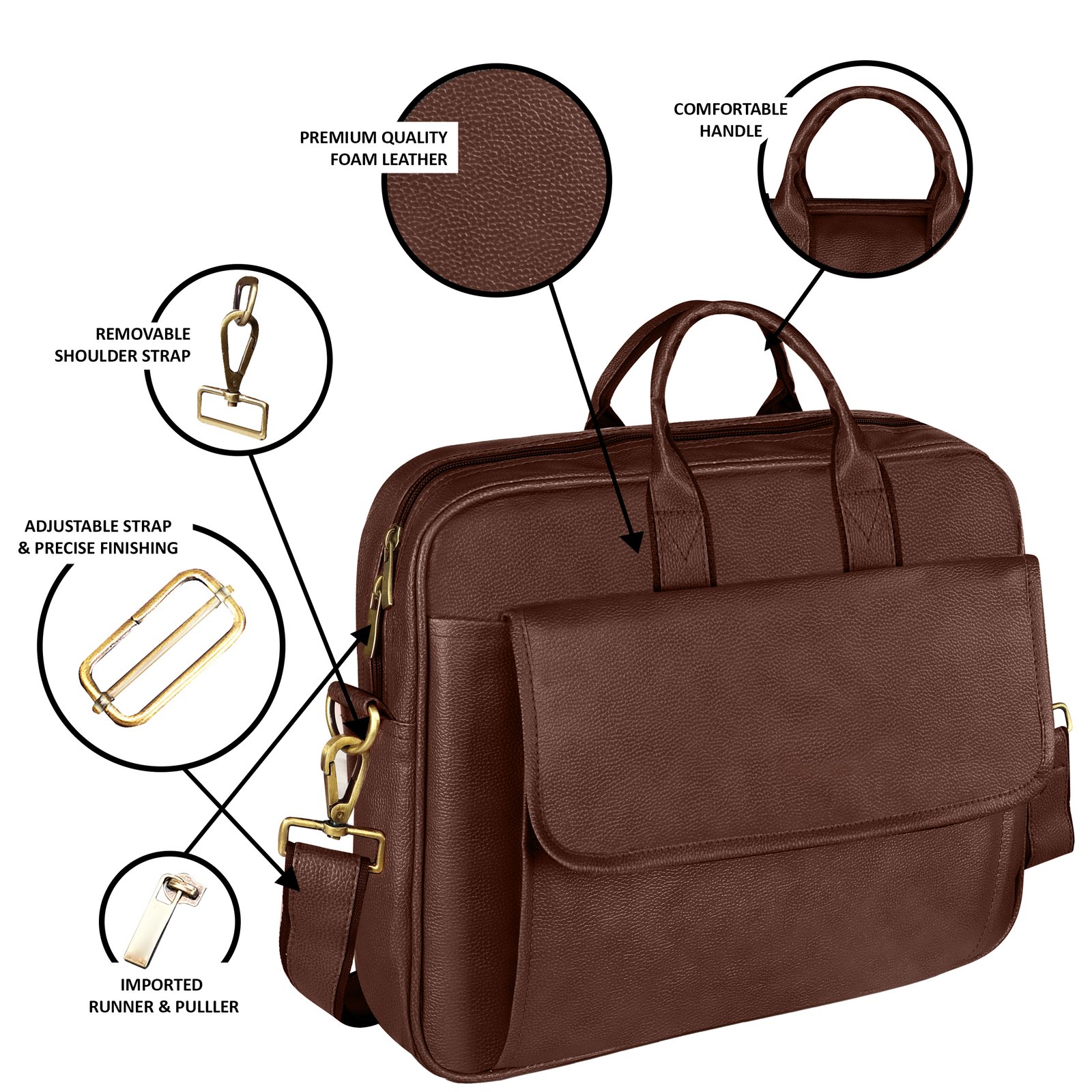 Glossy Brown Color Faux Leather 9.44L Messenger Bag BG113