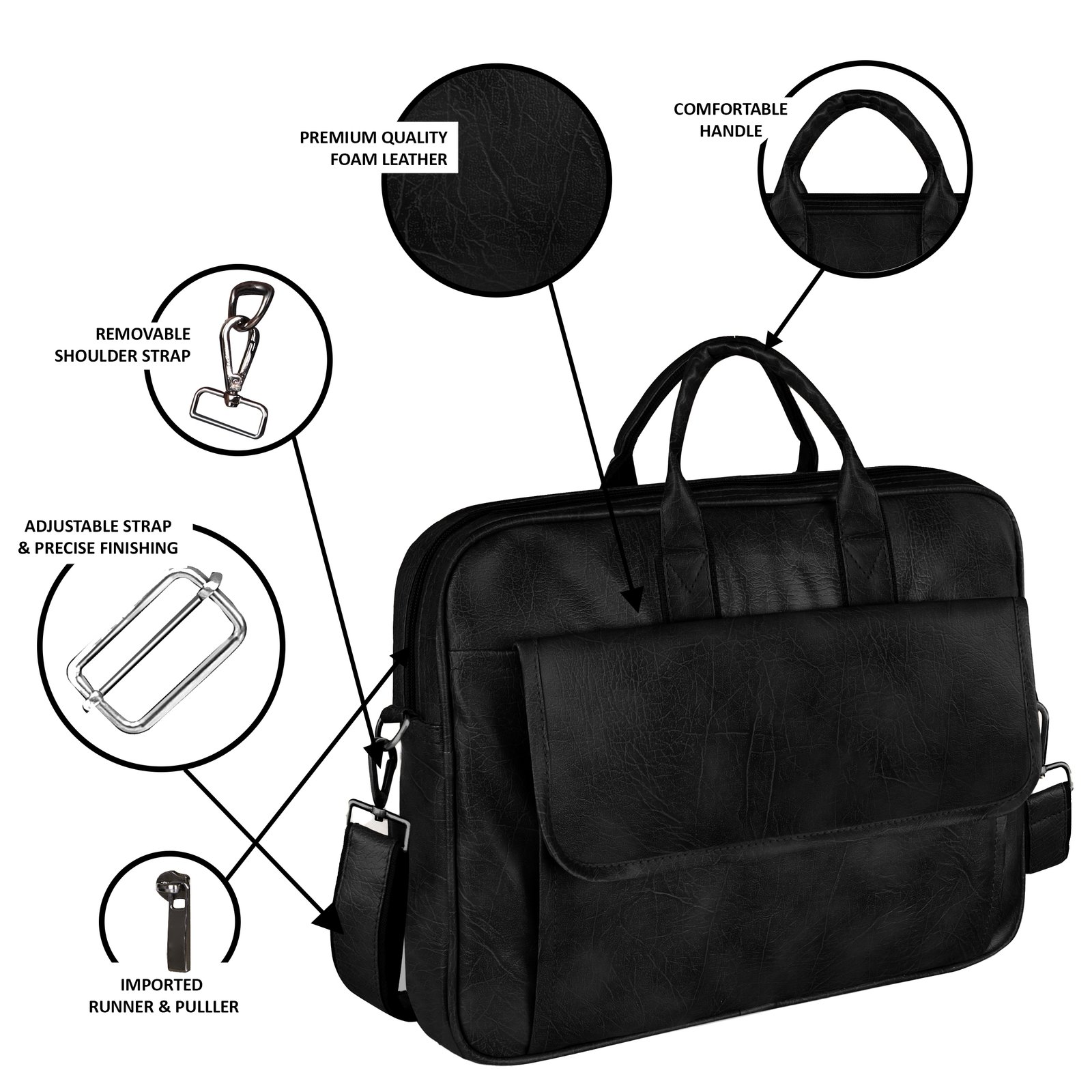 Matte Black Color Faux Leather 9.44L Messenger Bag BG114