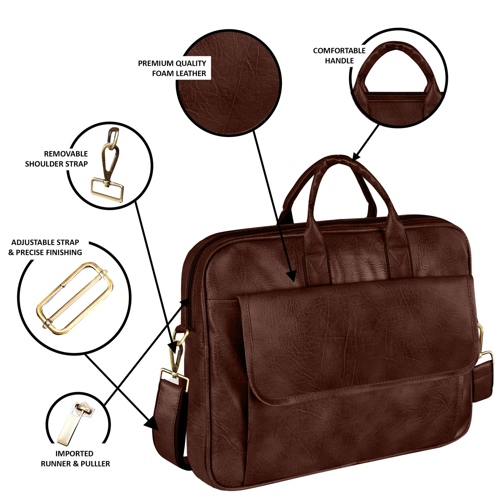 Matte Brown Color Faux Leather 9.44L Messenger Bag BG115