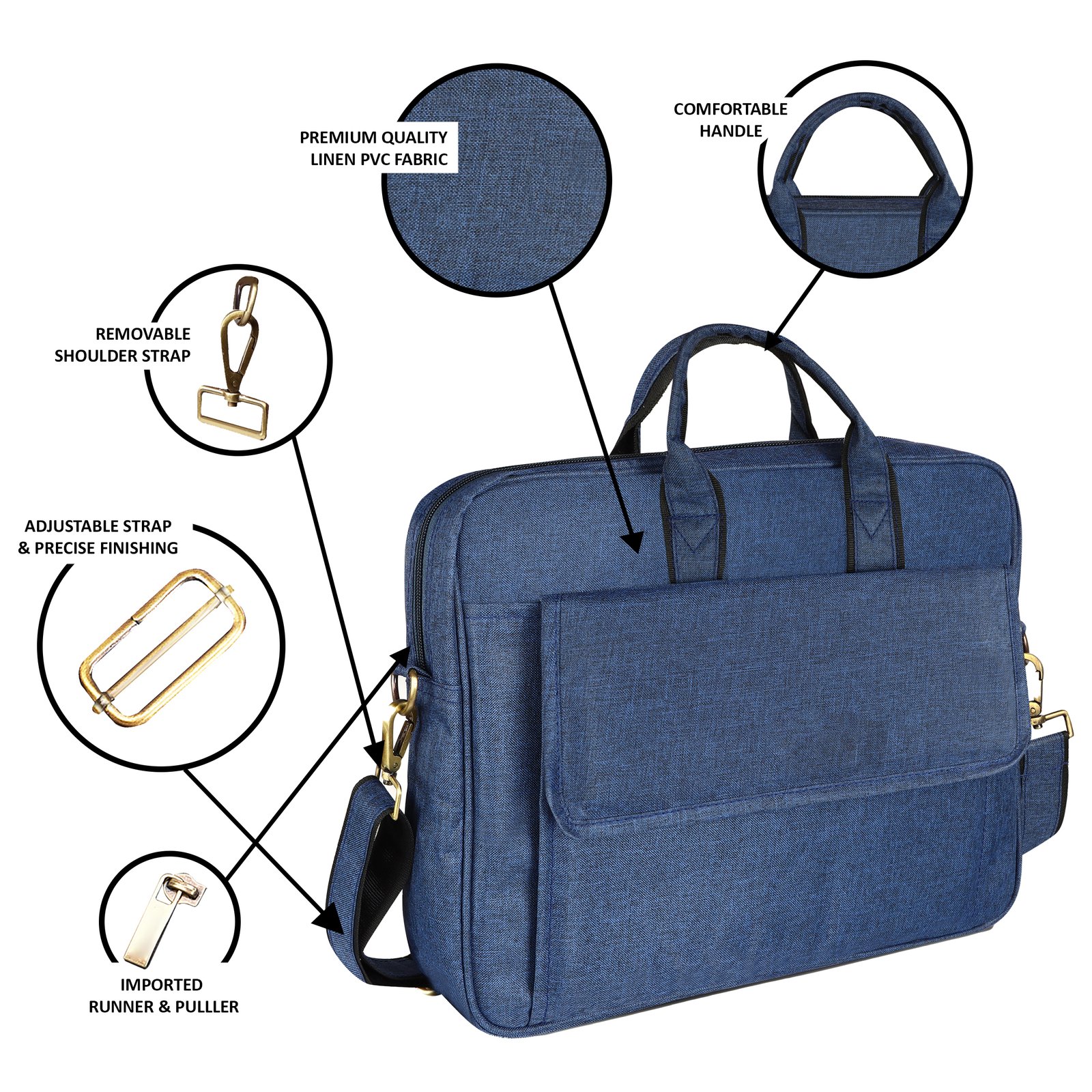 Linen Blue Color Linen fabric 9.44L Messenger Bag BG116