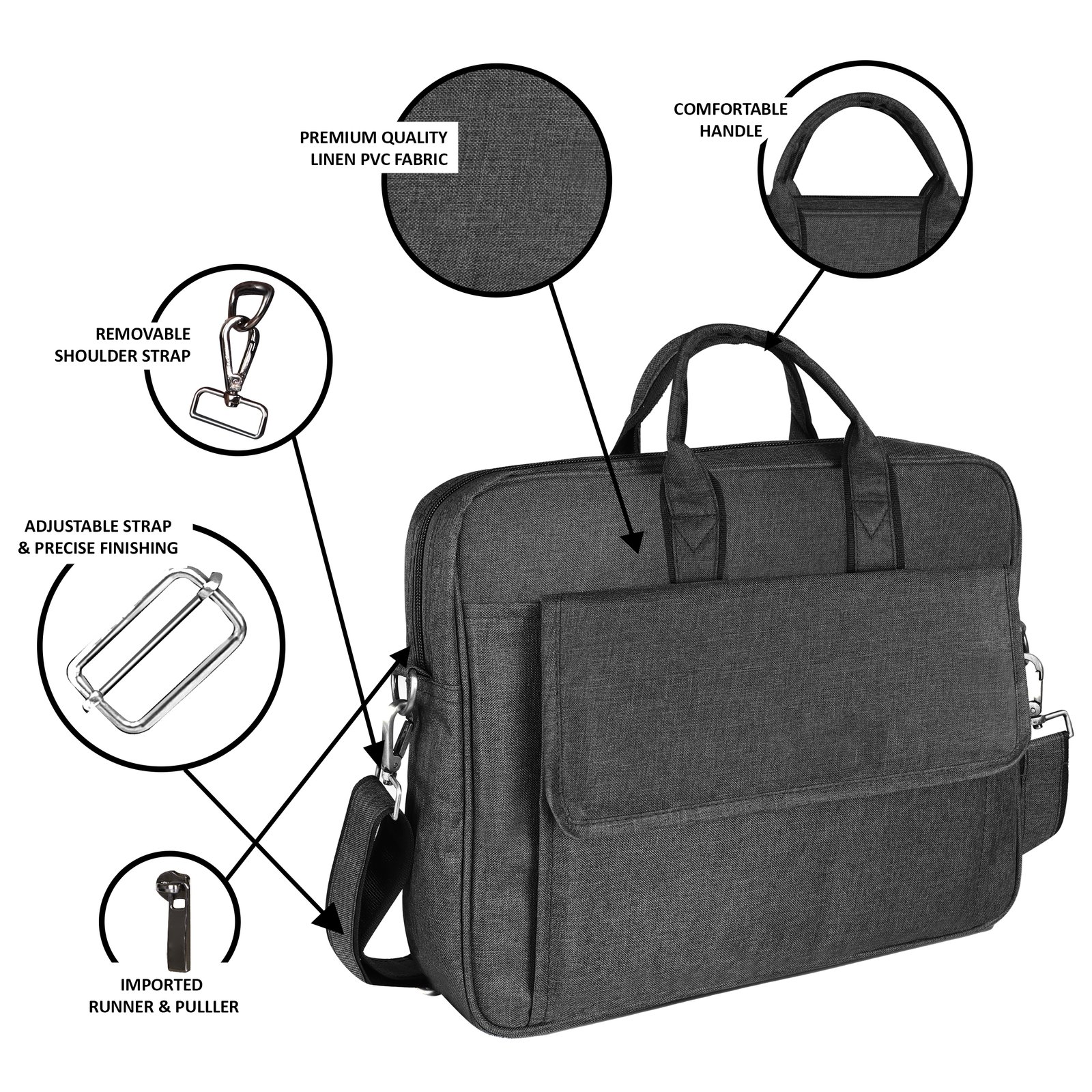 Linen Grey Color Linen fabric 9.44L Messenger Bag BG117