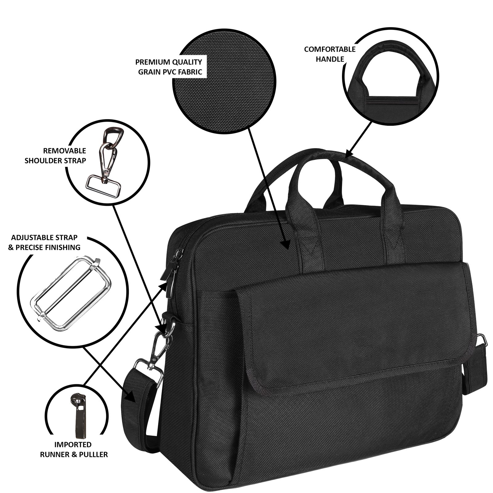 Linen Black Color PVC Coated Fabric 9.44L Messenger Bag BG118