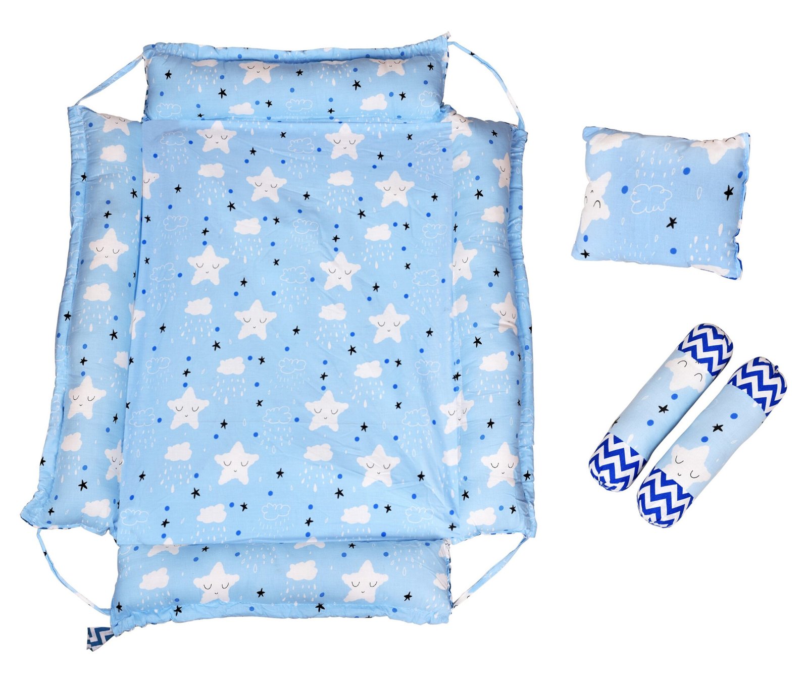 Blue 3 Pillows & Square shape Cotton Baby Bed BB05