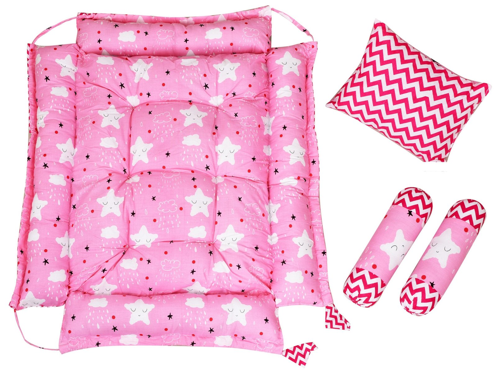 Pink 3 Pillows & Square shape Cotton Baby Bed BB06