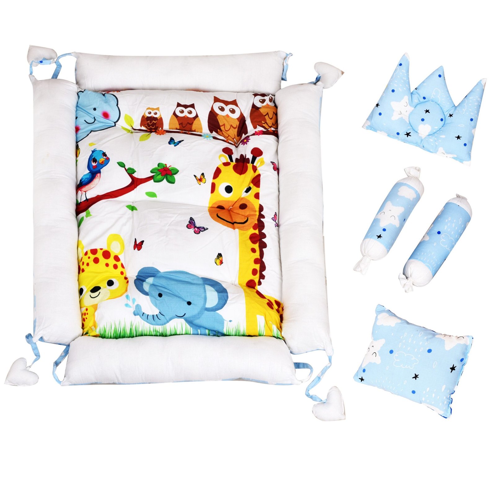 Multicolor 4 Pillows & Square shape Cotton Baby Bed BB07