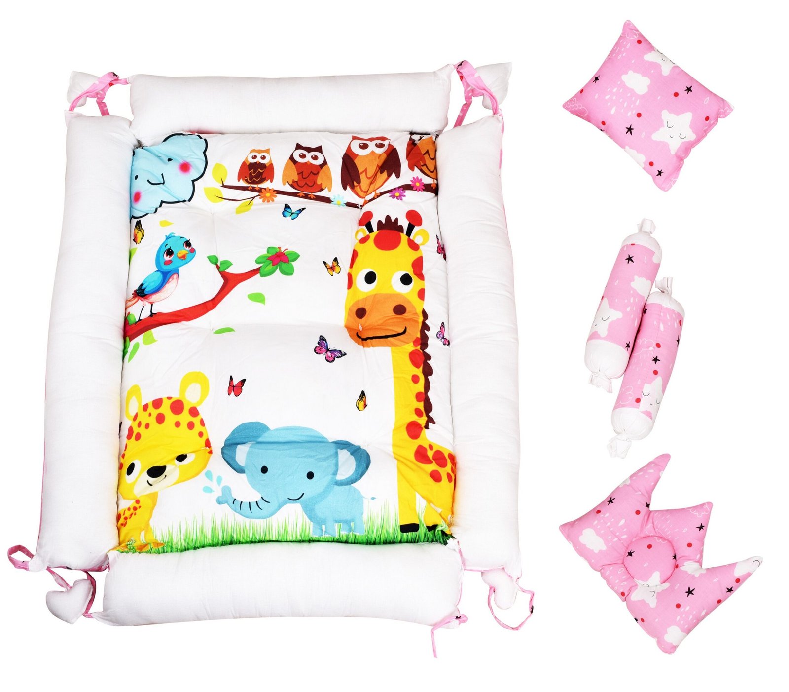 Multicolor 4 Pillows & Square shape Cotton Baby Bed BB08