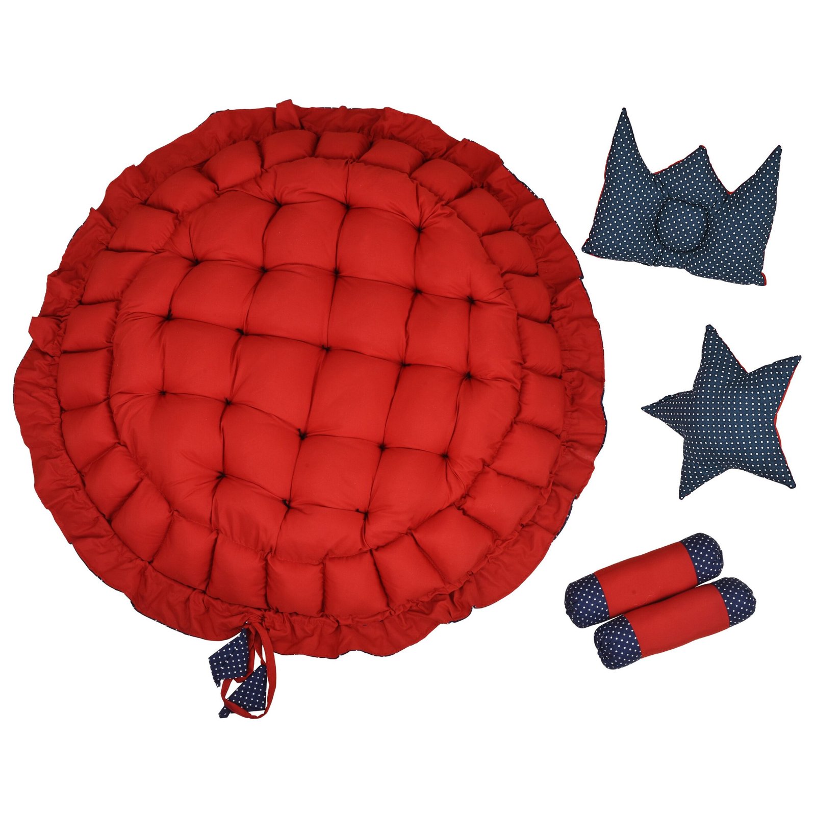 Red & Blue 4 Pillows & Round shape Cotton Baby Bed BB11