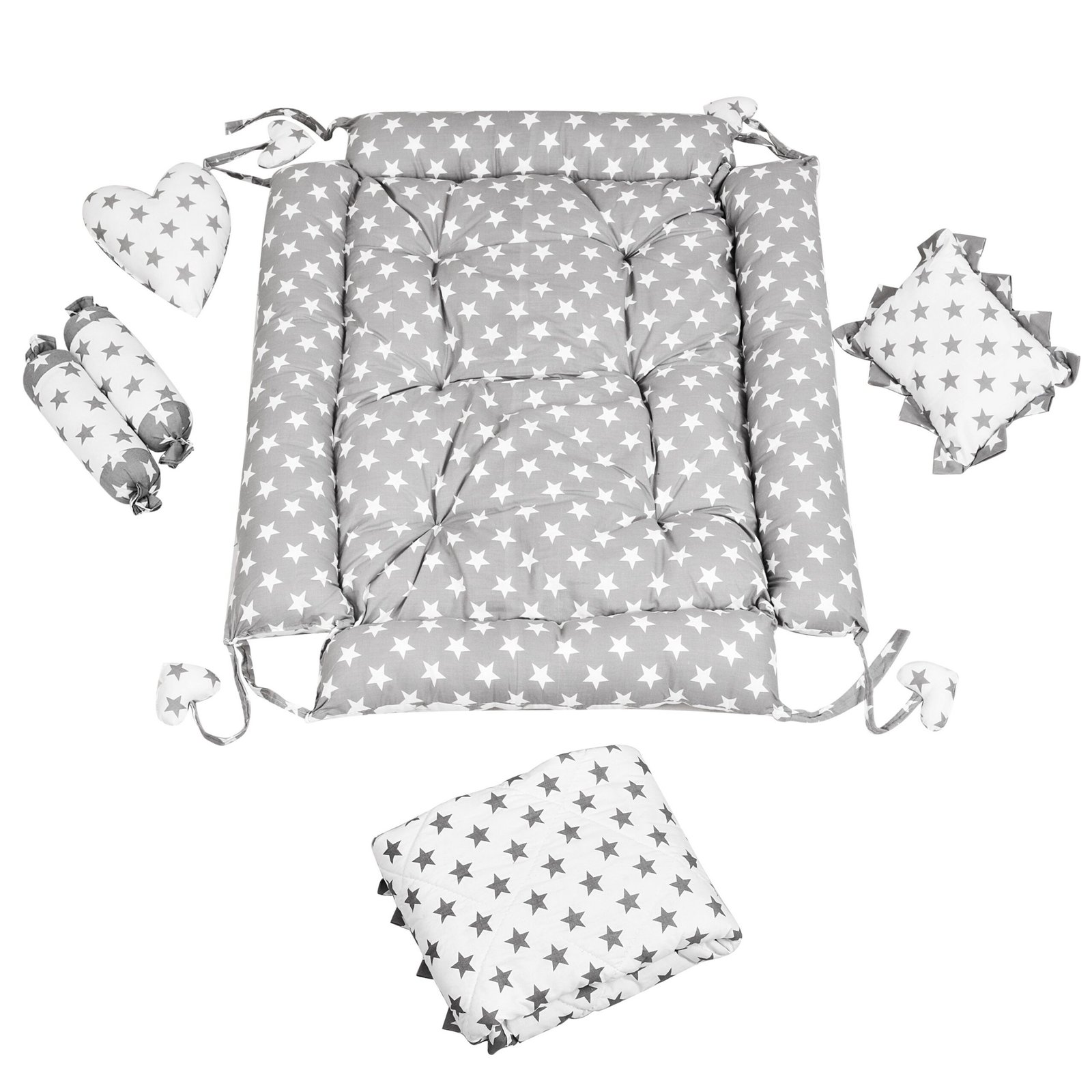 Grey 4 Pillows & Square shape Cotton Baby Bed BB12