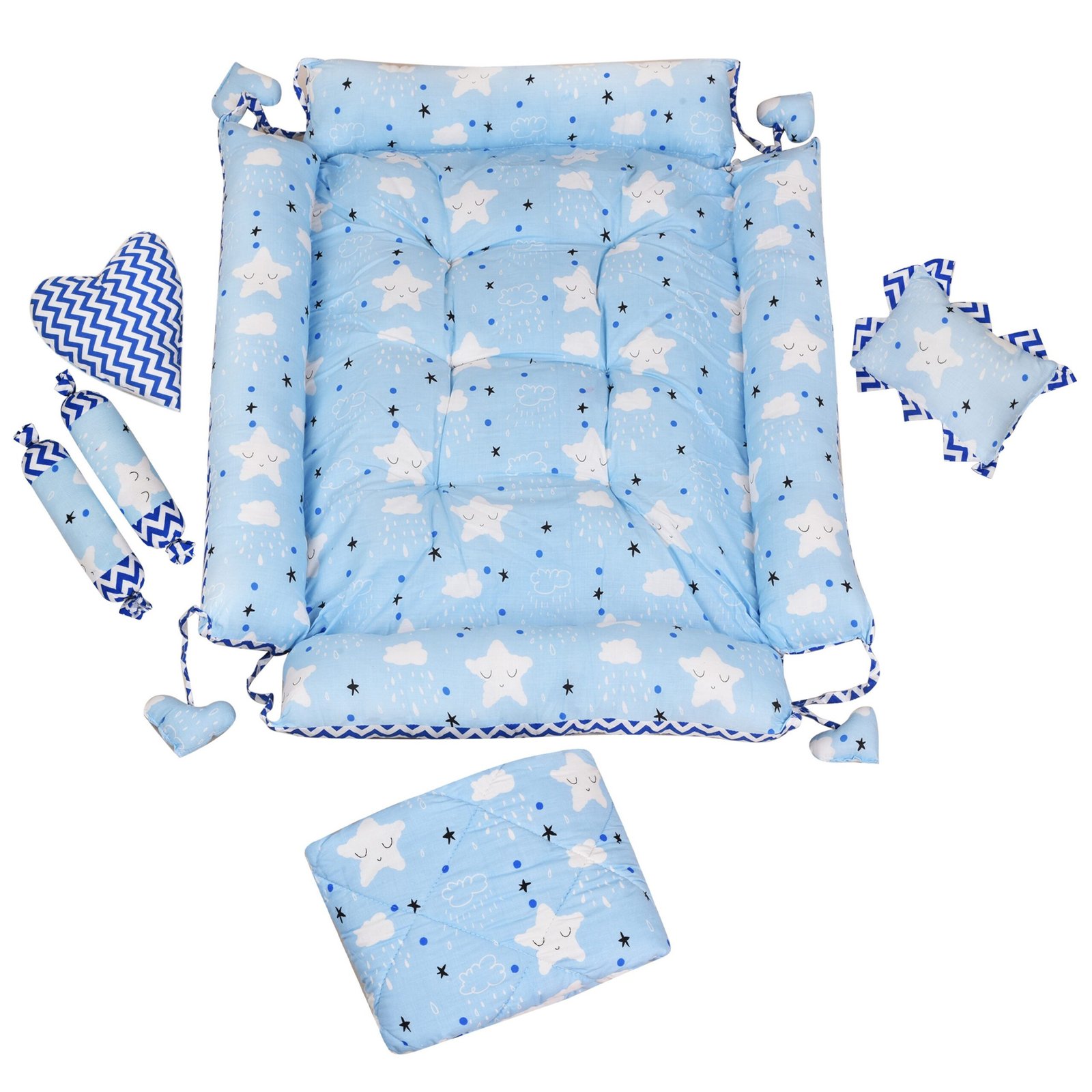 Blue 4 Pillows & Square shape Cotton Baby Bed BB13