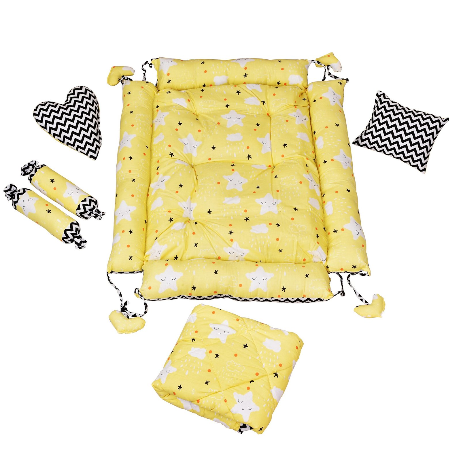 Yellow 4 Pillows & Square shape Cotton Baby Bed BB15