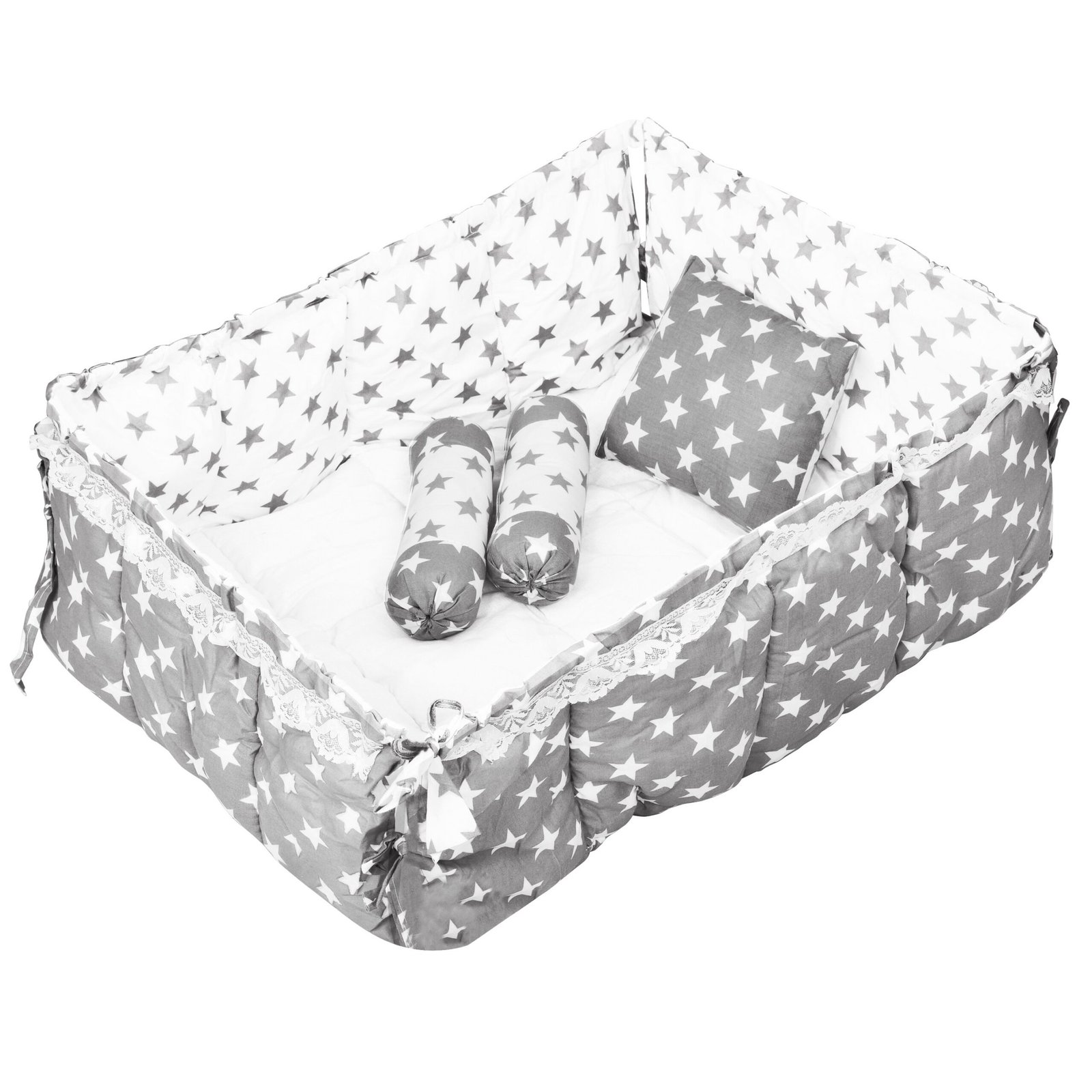 Grey 3 Pillows & Square shape Cotton Baby Bed BB16