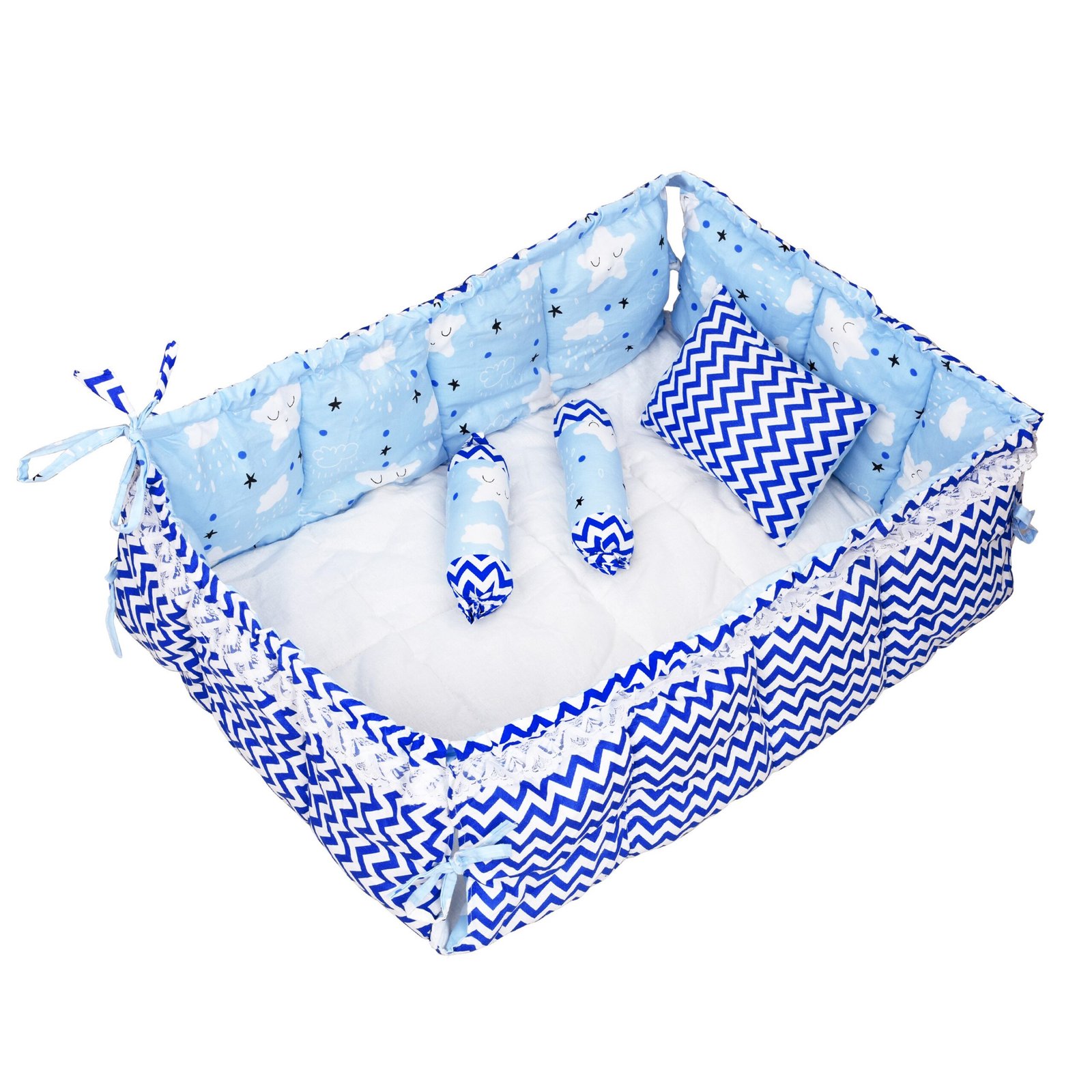 Blue 3 Pillows & Square shape Cotton Baby Bed BB17