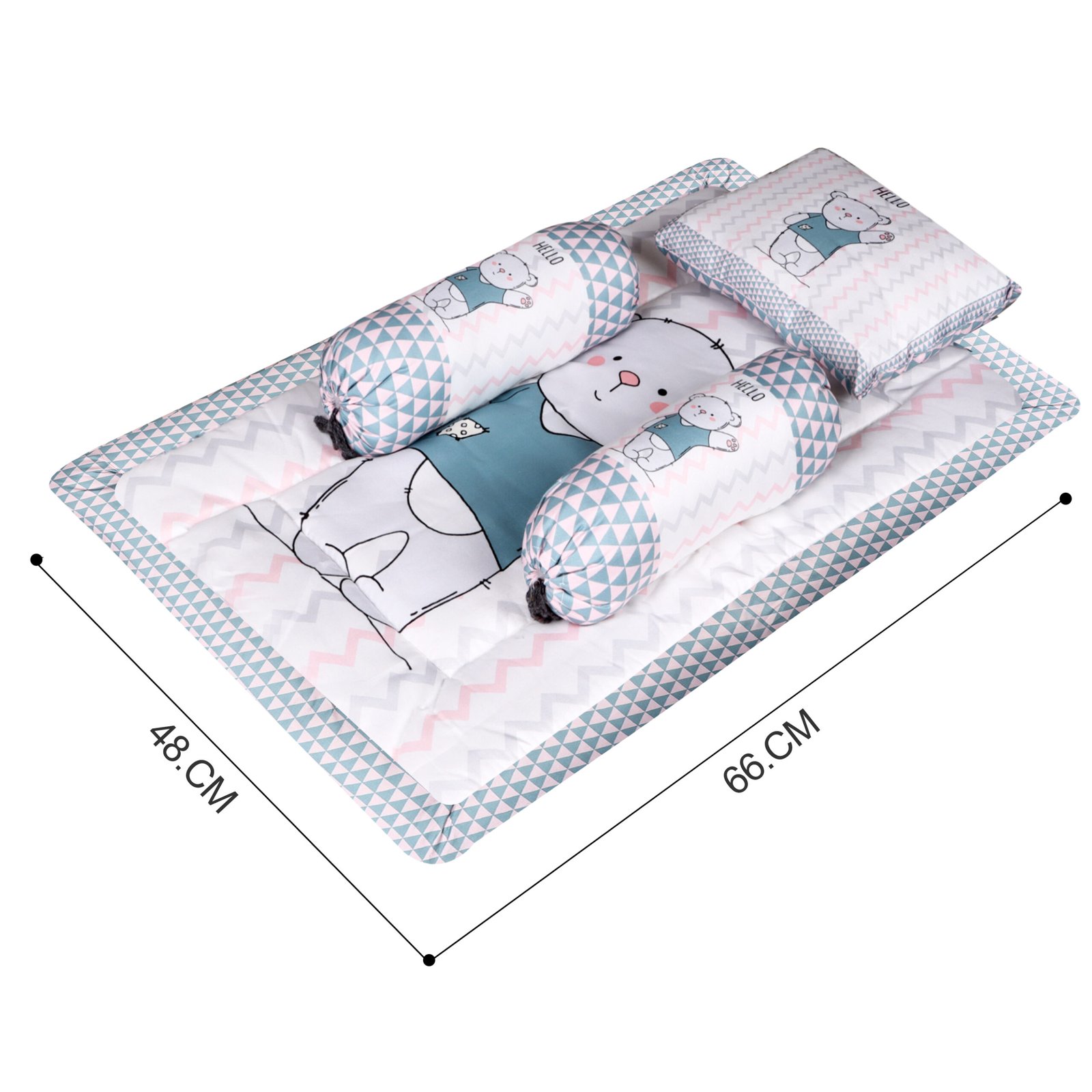 Grey 3 Pillows & Rectangle shape Teddy Bear Character Cotton Baby Bed BB106