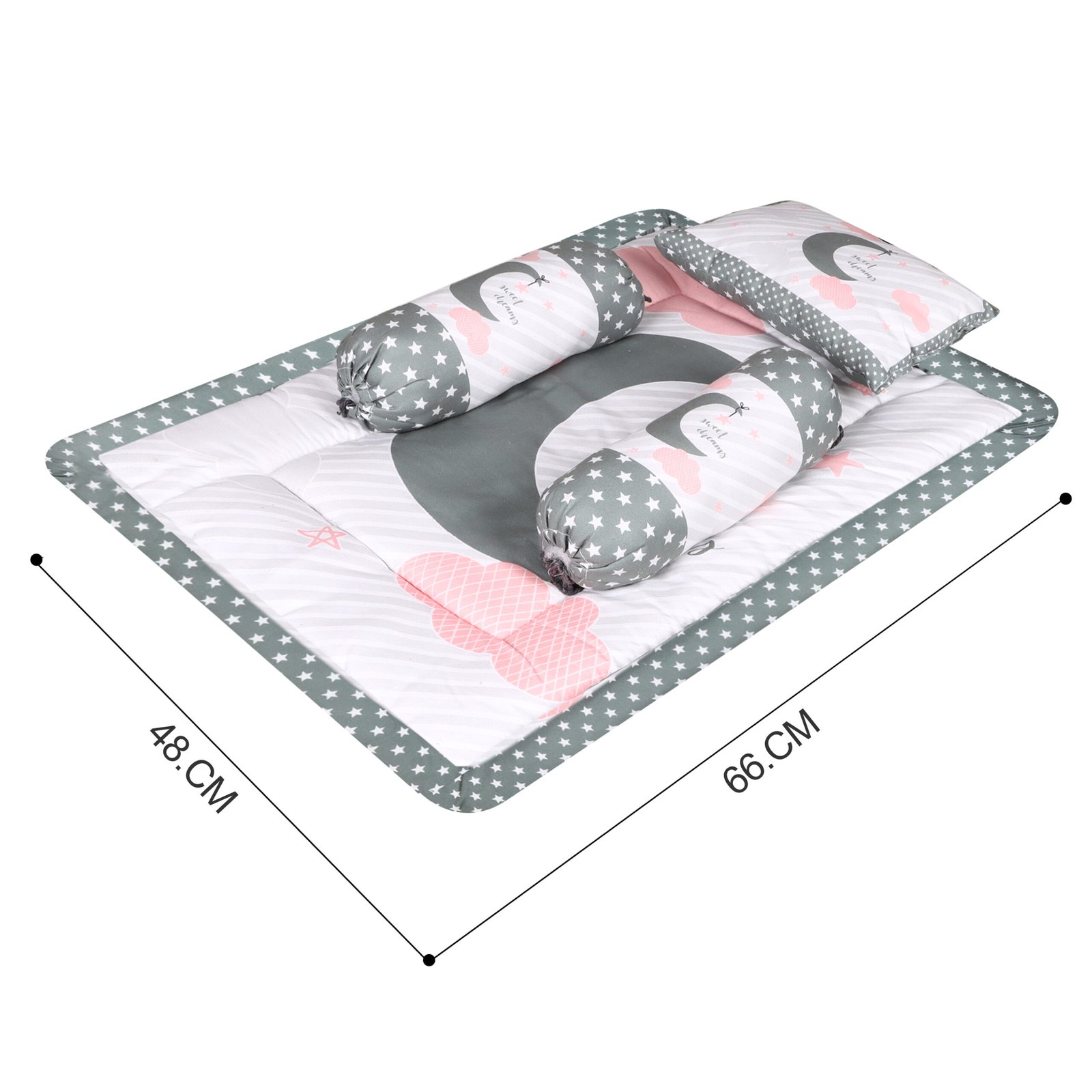 Grey 3 Pillows & Rectangle shape Moon Cotton Baby Bed BB107