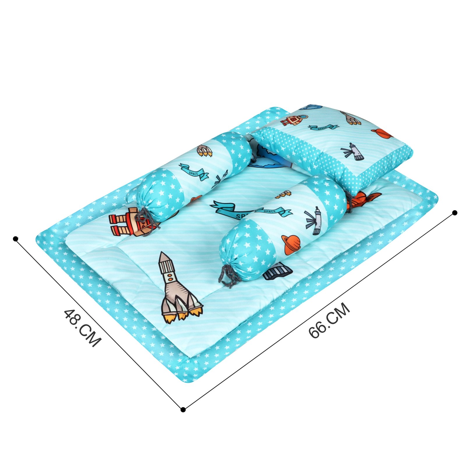 Grey 3 Pillows & Rectangle shape Space Theme Cotton Baby Bed for 0-1 Year