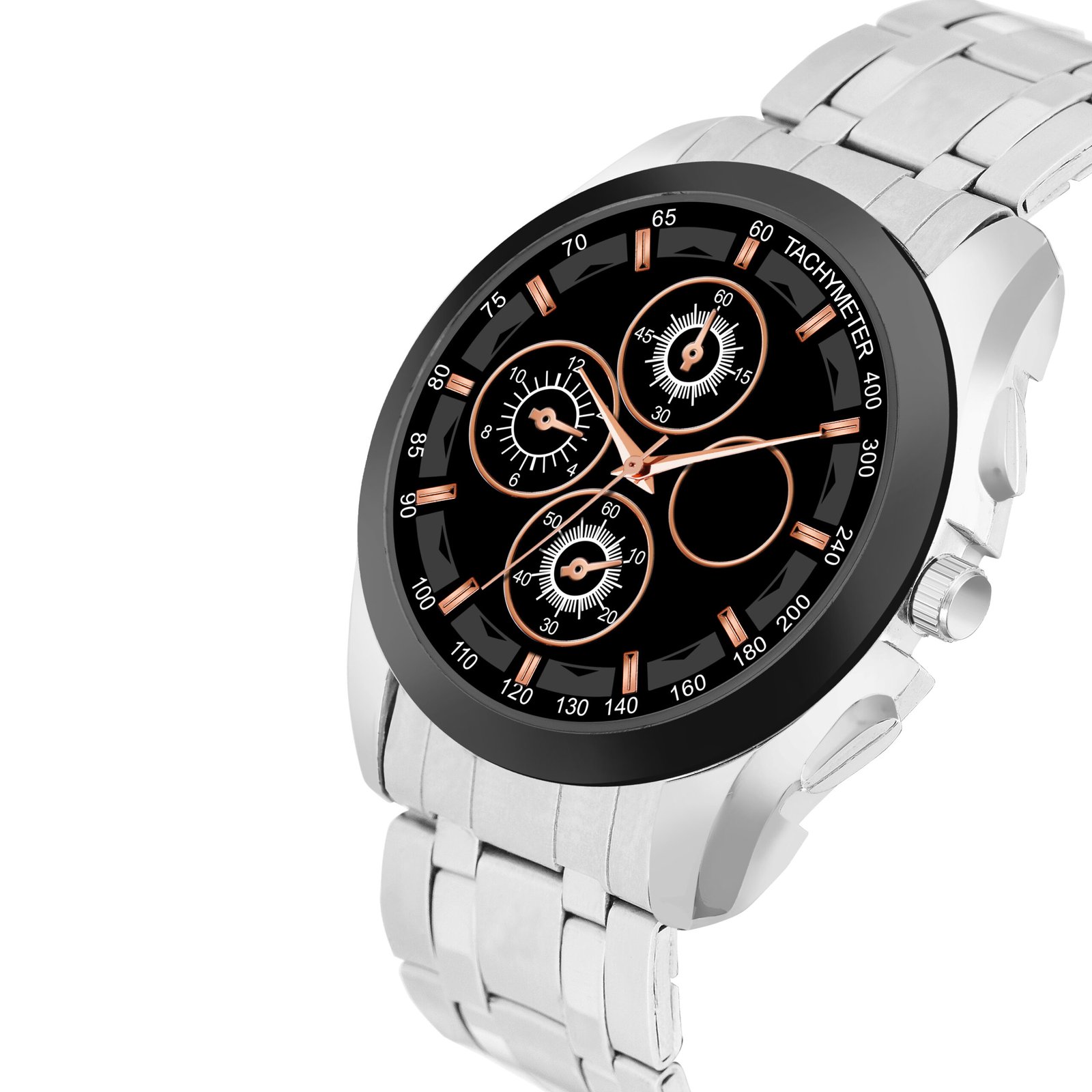 Black & Silver Dummy Chronograph Metal Analog Watch For Men LR114