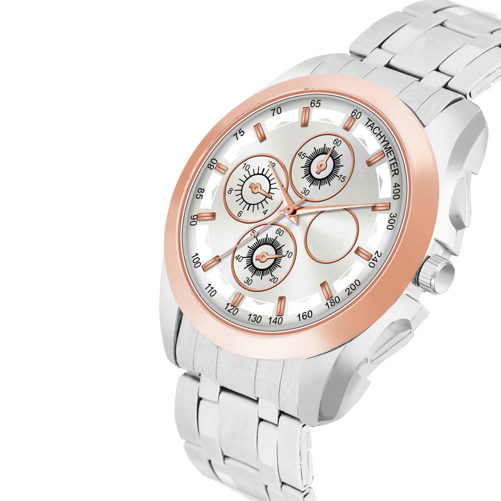 Silver & Rose Gold Dummy Chronograph Metal Analog Watch For Men LR115