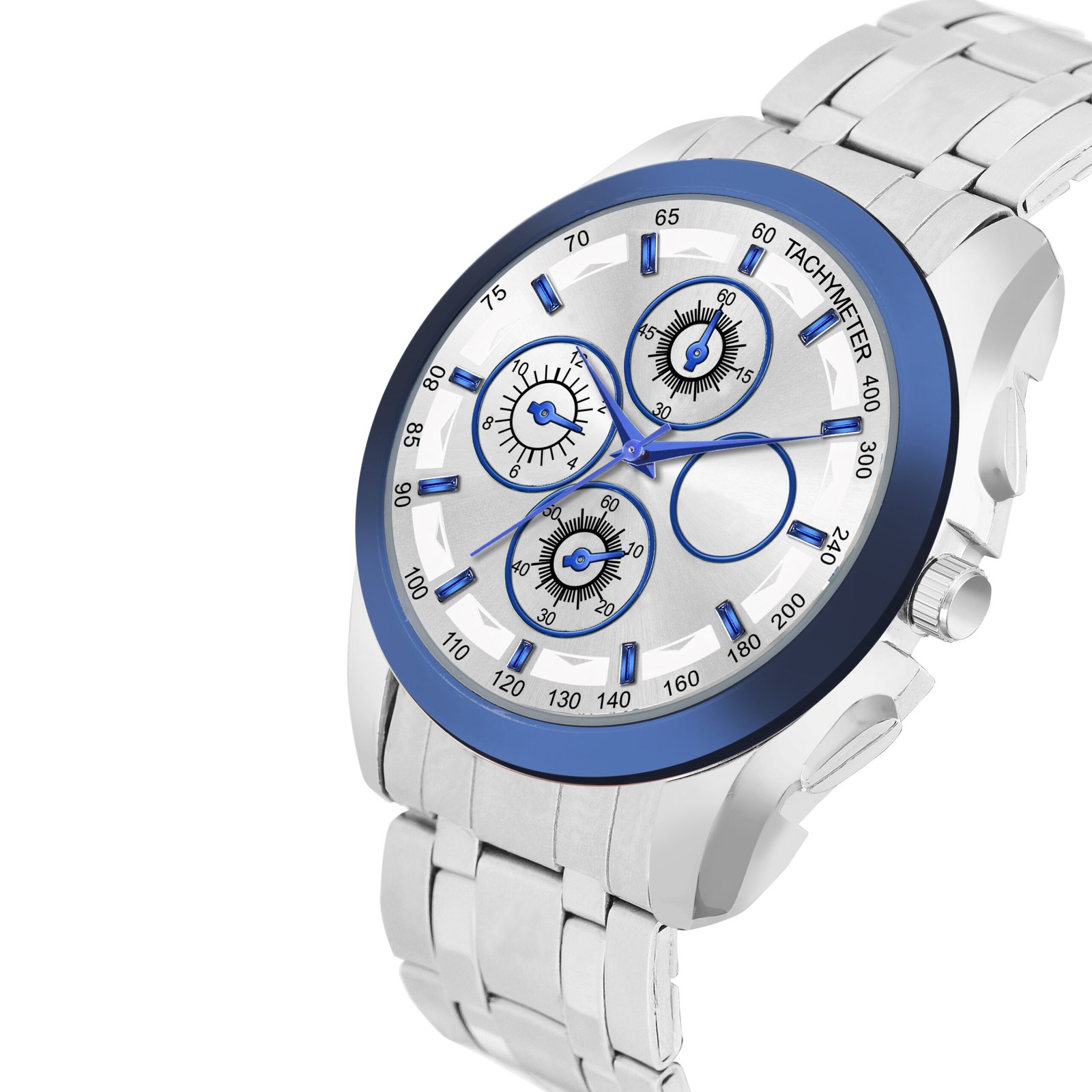 Blue & Silver Dummy Chronograph Metal Analog Watch For Men LR117