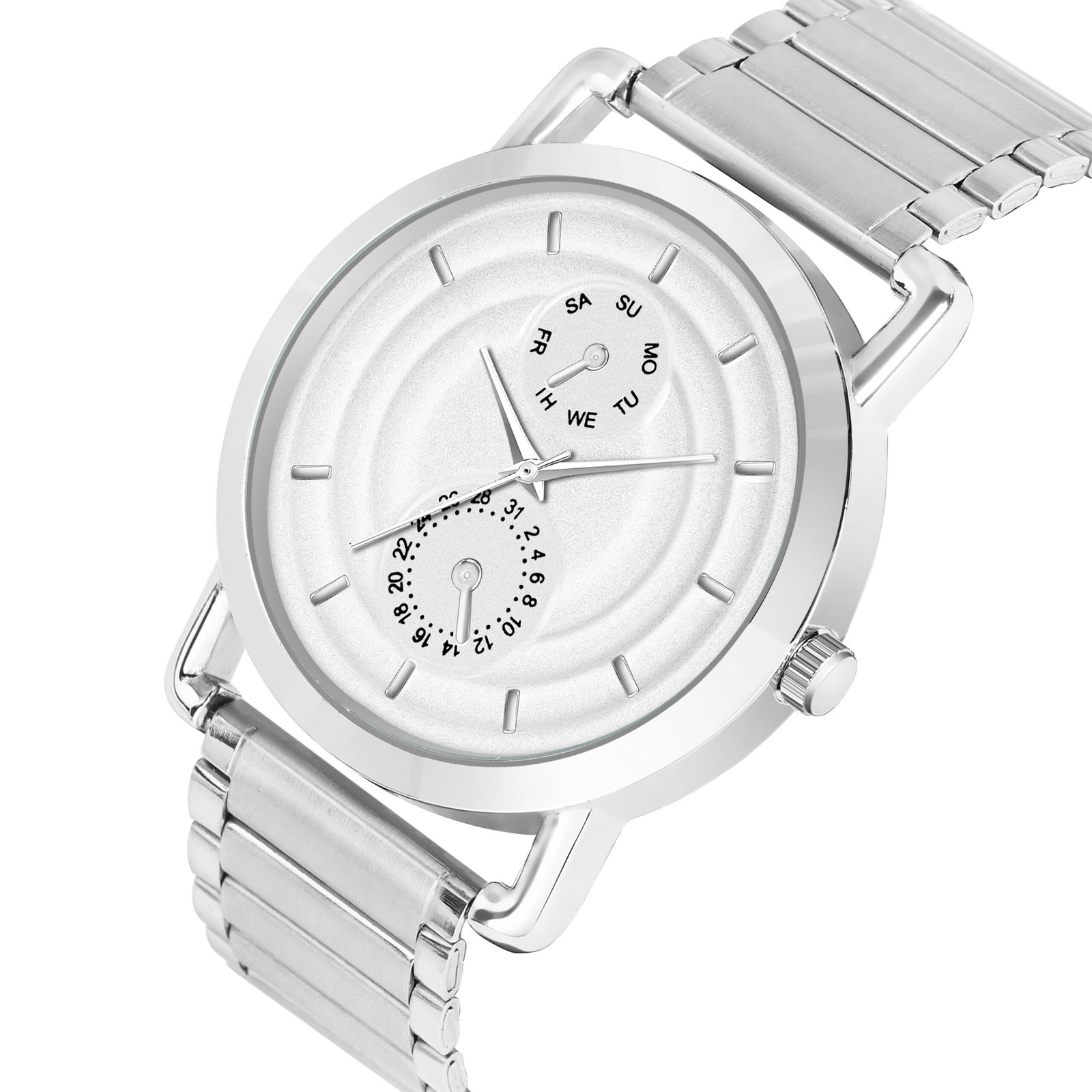 White 3D Embossed Stainless Steel Analog Watch For Men LR121