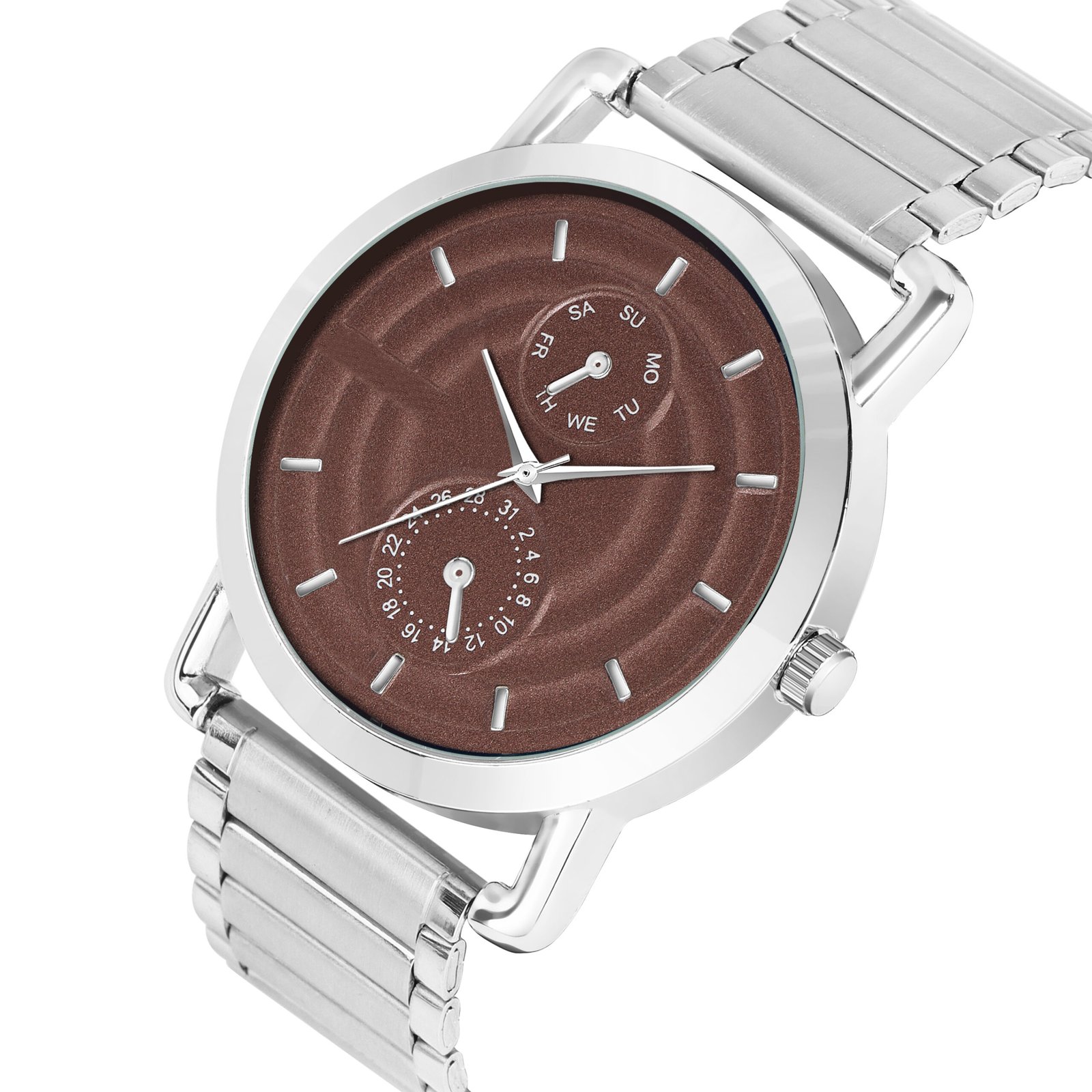 Brown 3D Embossed Stainless Steel Analog Watch For Men LR123
