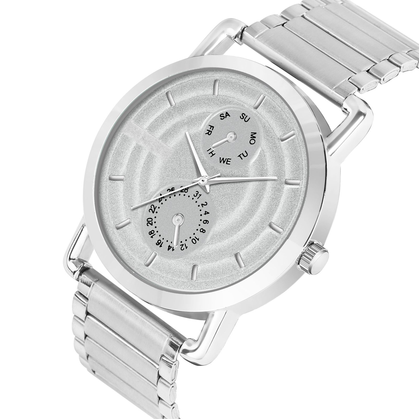 Silver 3D Embossed Stainless Steel Analog Watch For Men LR124