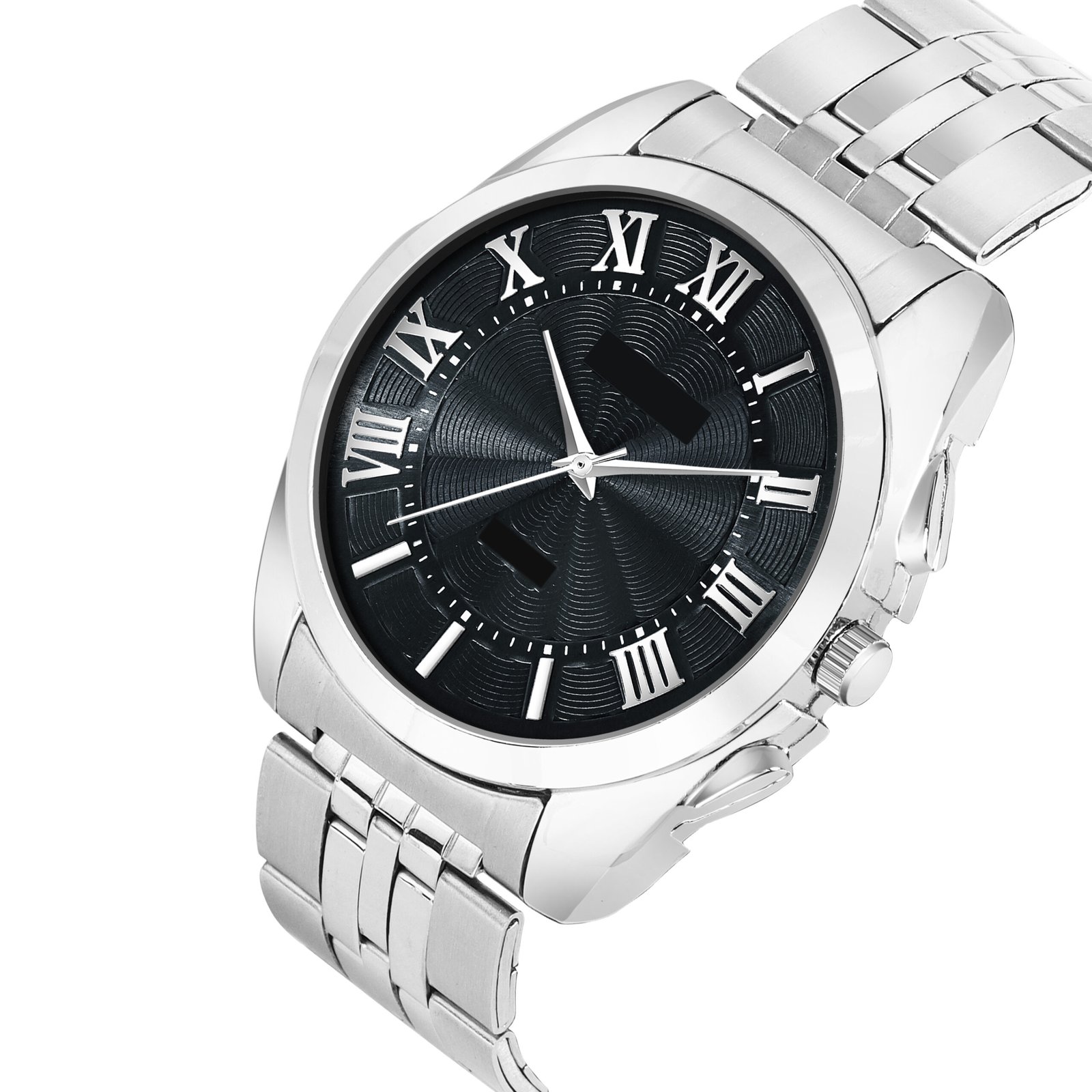 Black 3D Roman Stainless Steel Analog Watch For Men LR125
