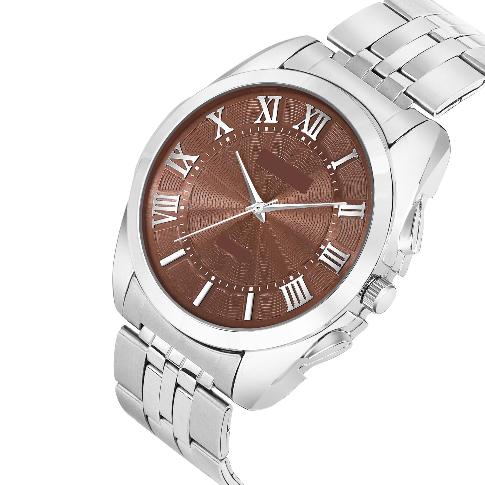 Brown 3D Roman Stainless Steel Analog Watch For Men LR127