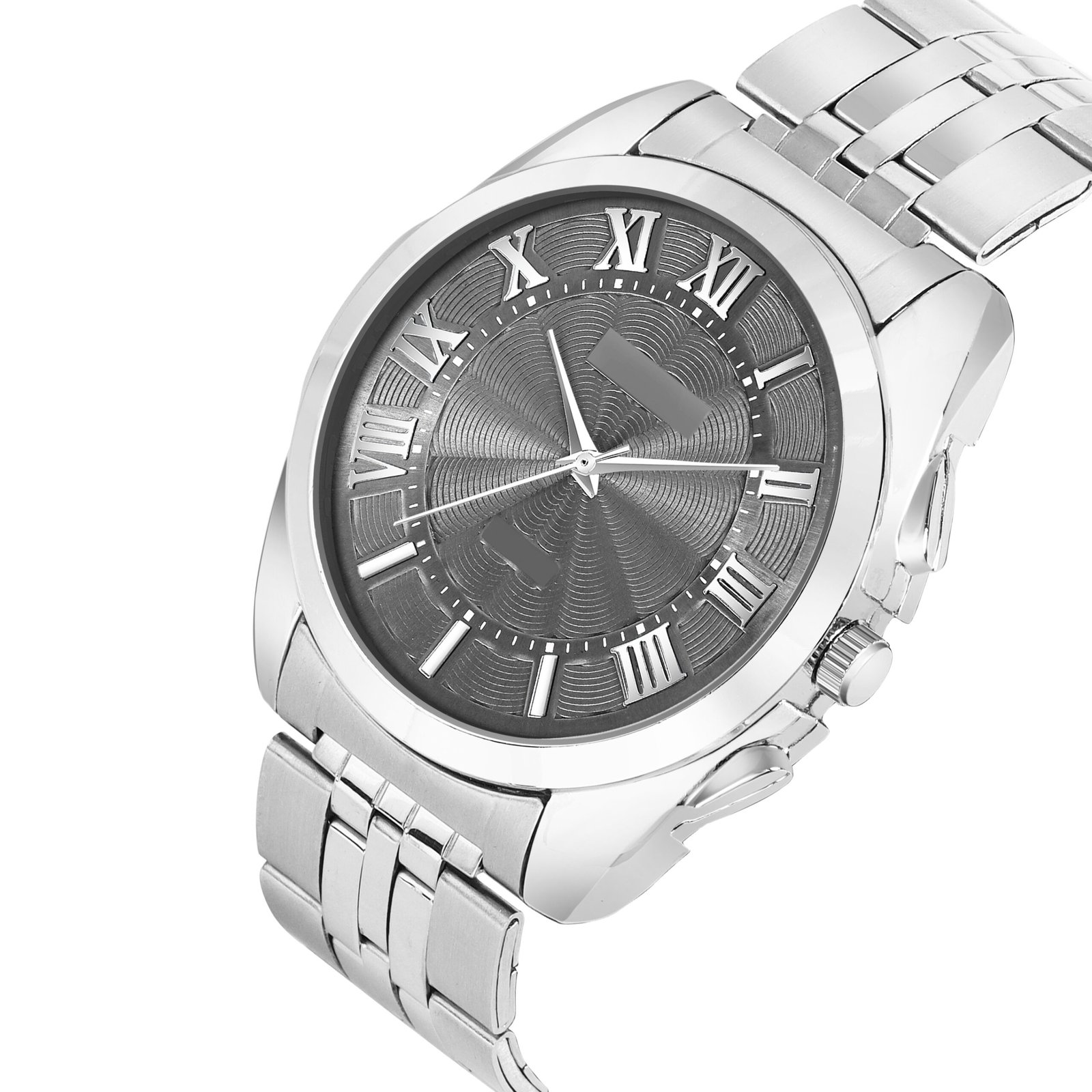 Silver 3D Roman Stainless Steel Analog Watch For Men LR128