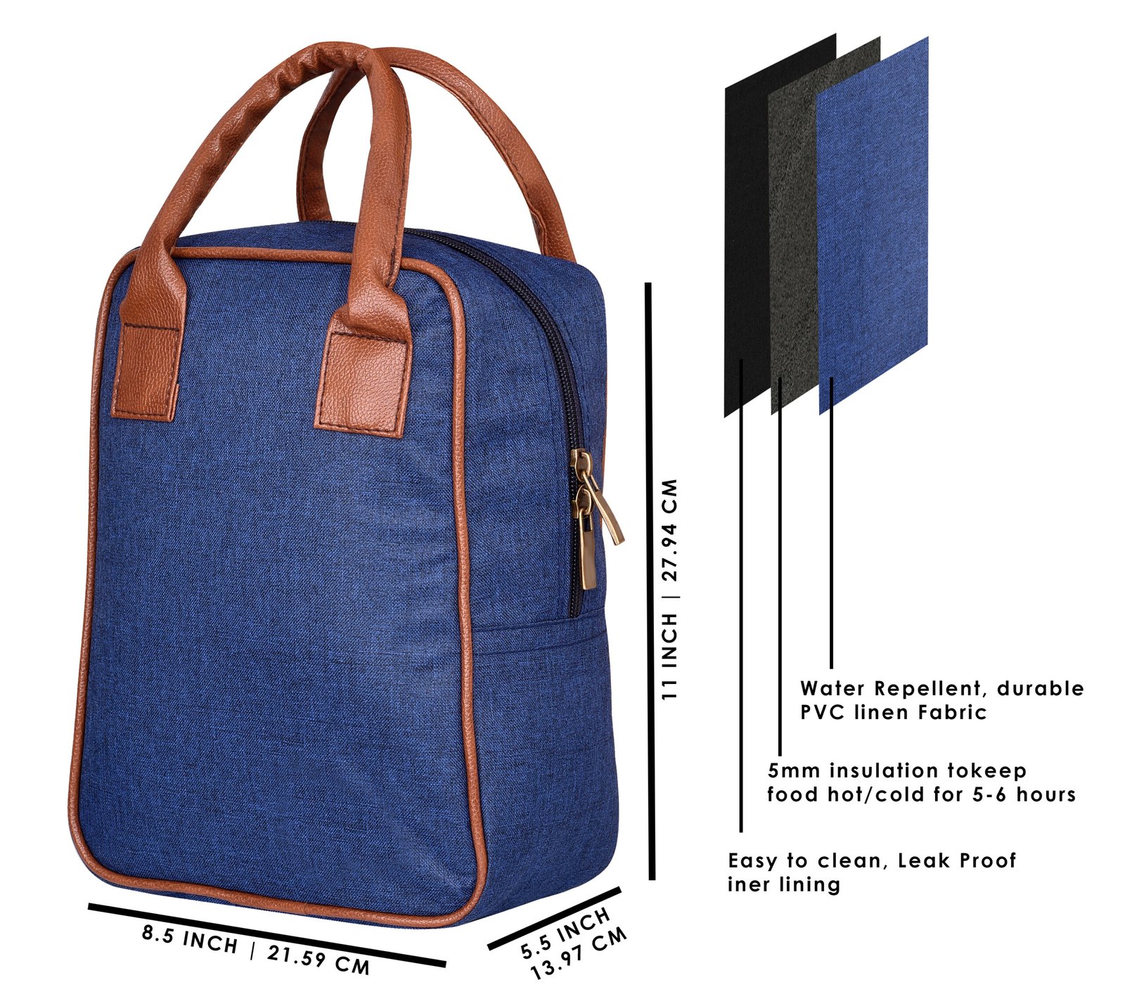 Blue Linen Textured Insulated Tiffin Bag TB01